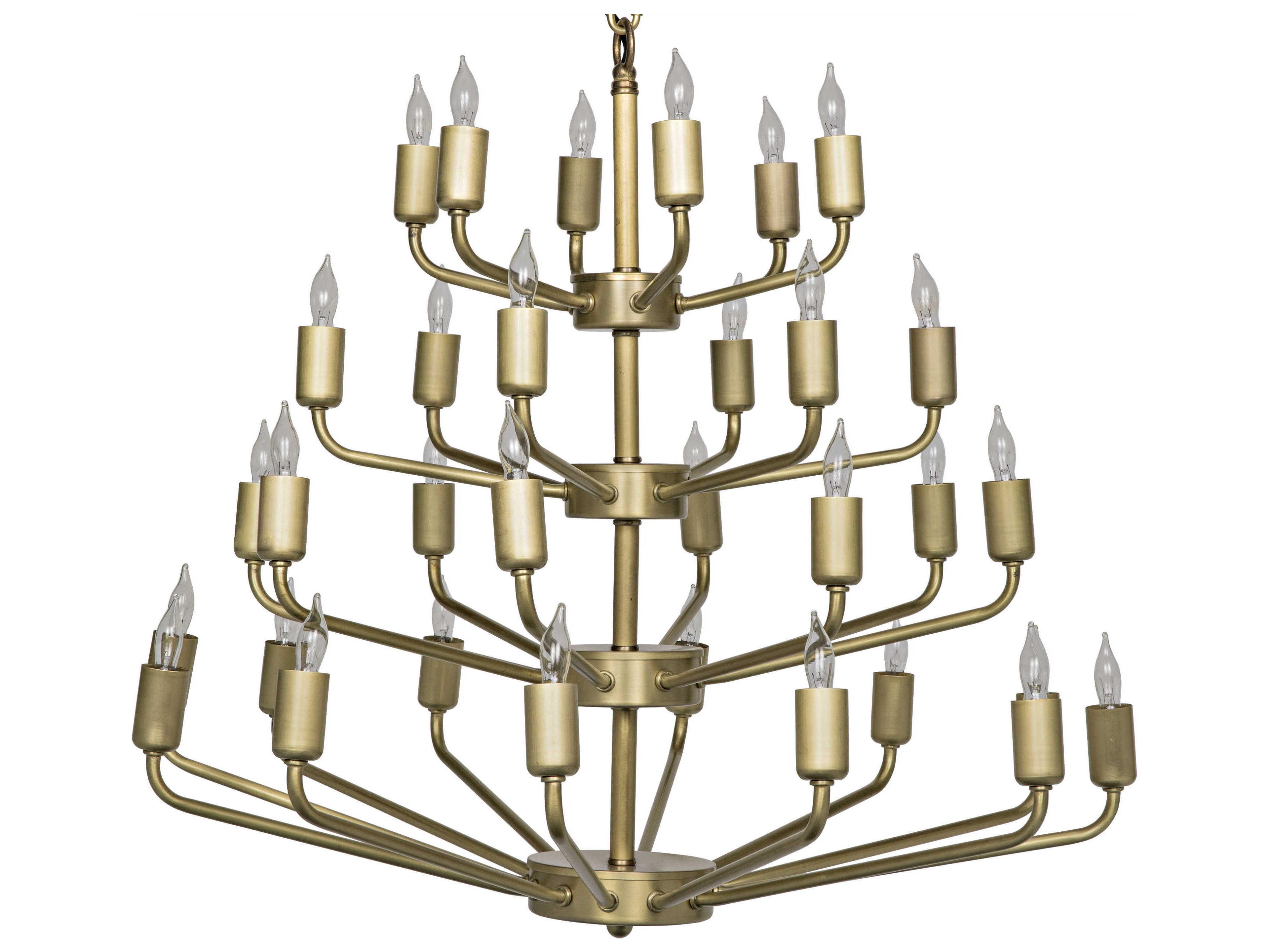 Noir Fixed Lighting 32-Light Antique Brass Tiered Chandelier