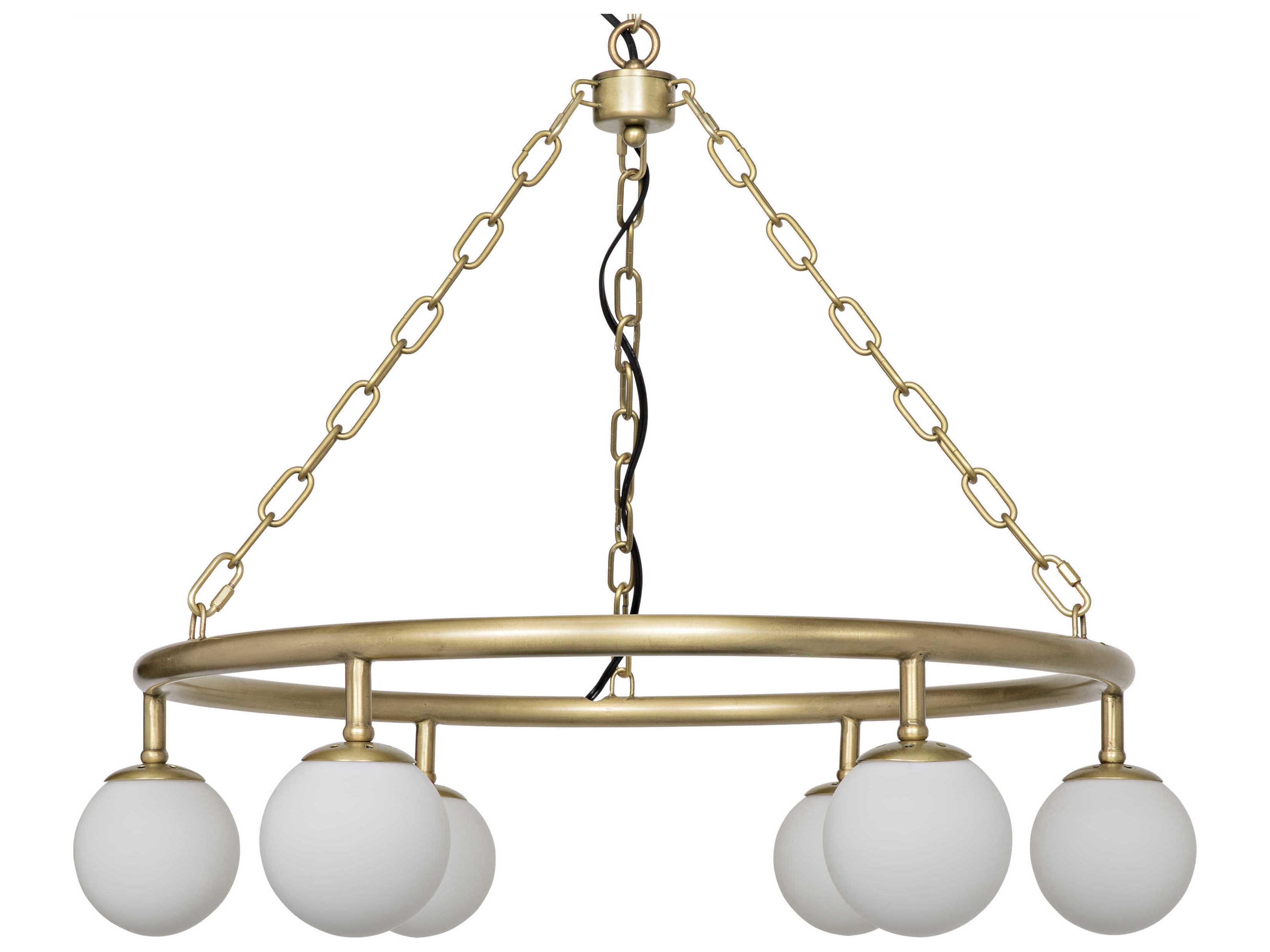 Noir Fixed Lighting 6-Light Antique Brass Glass Globe Chandelier