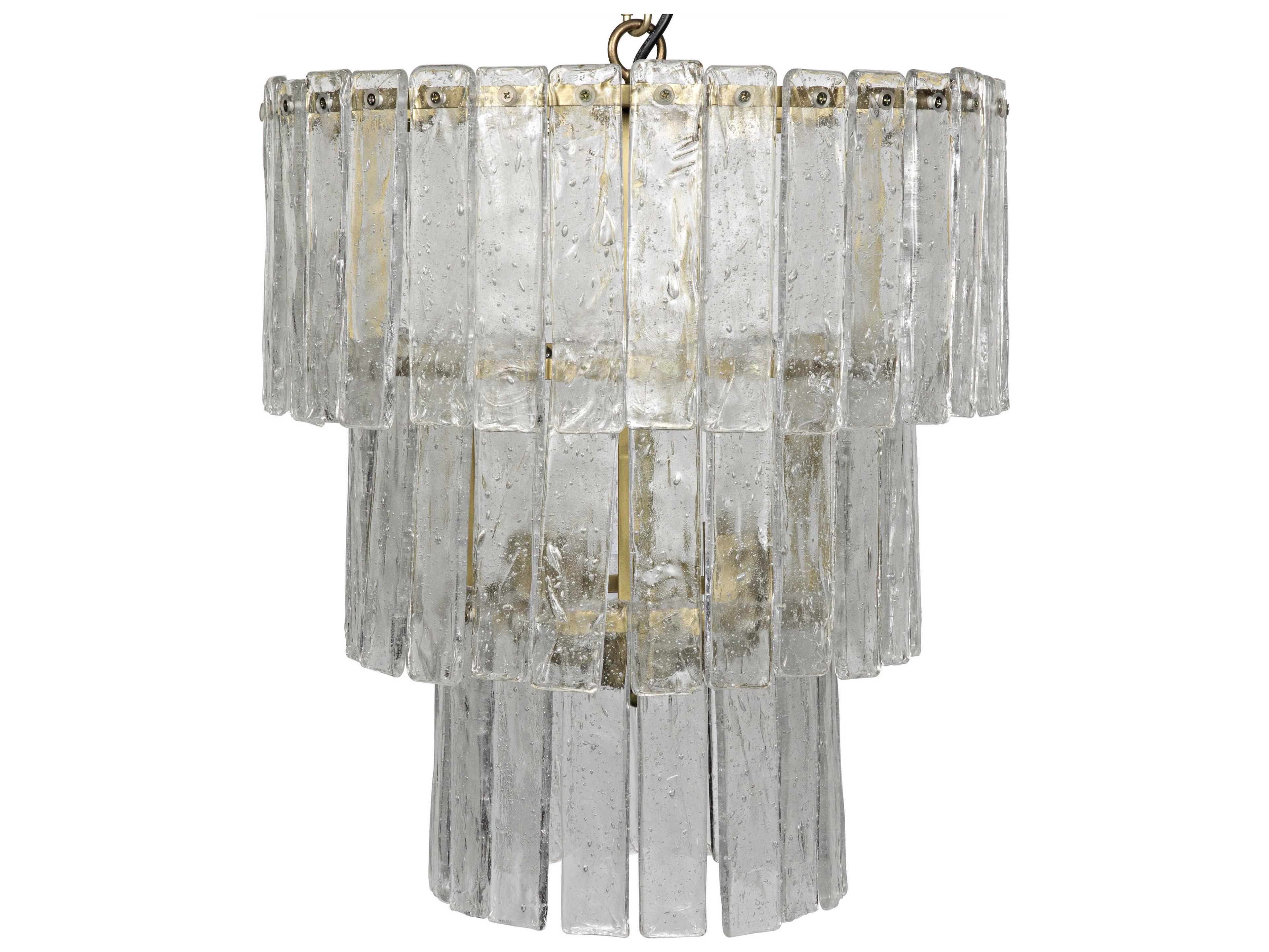 Noir Fixed Lighting 4-Light Antique Brass Glass Tiered Pendant