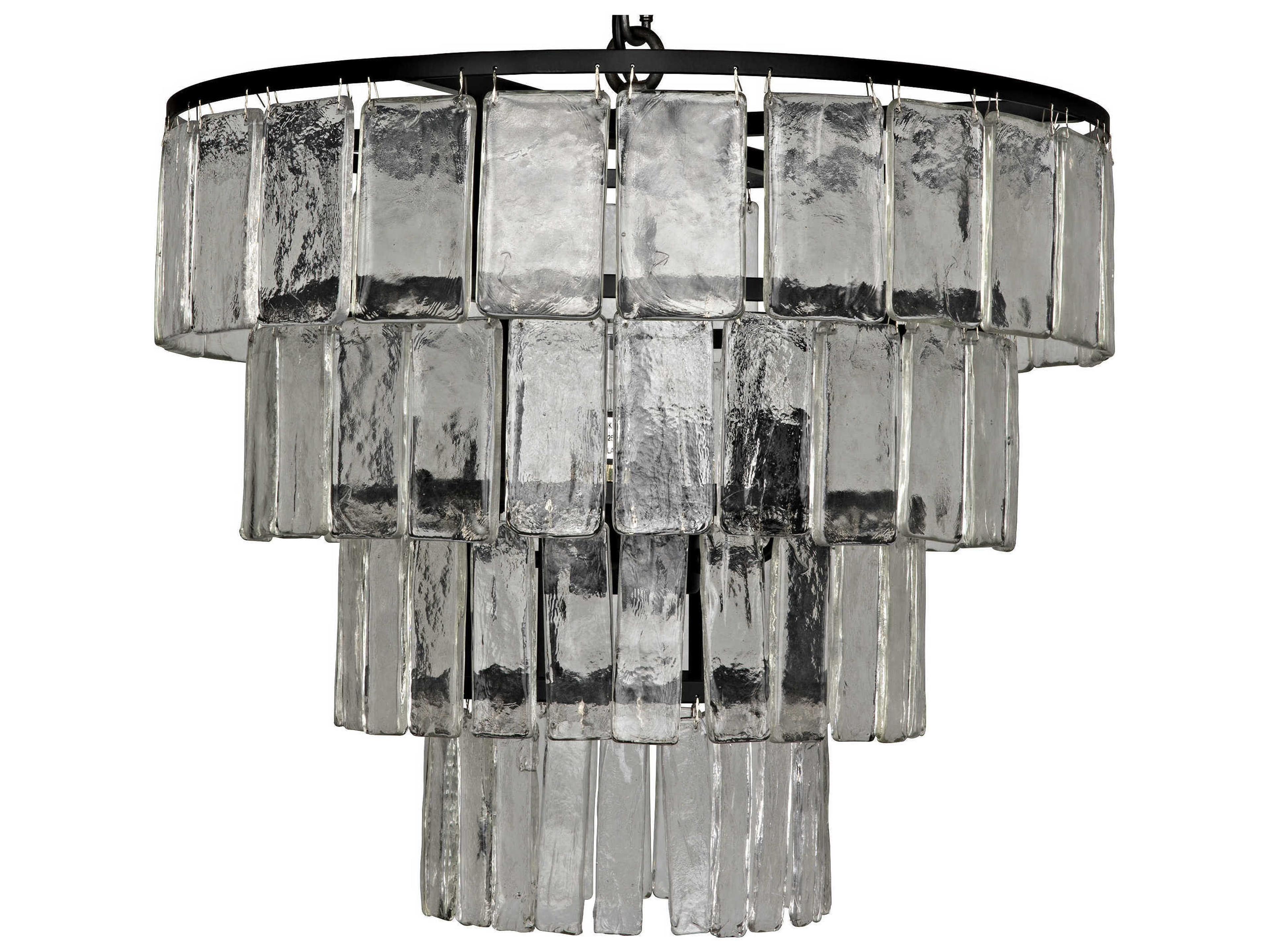 Noir Fixed Lighting 4-Light Black Glass Tiered Chandelier