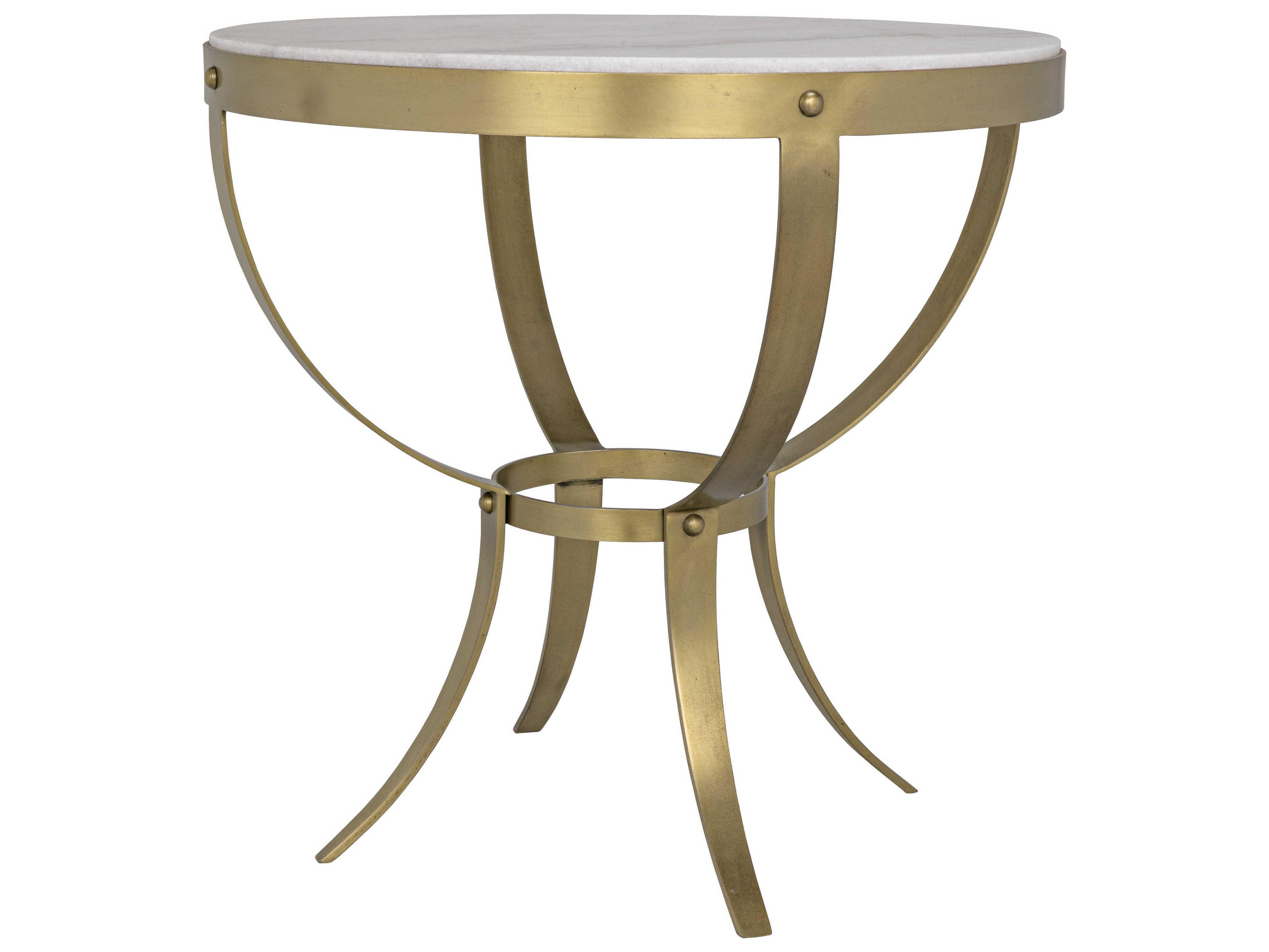 Noir Living Room Accents Round Stone Antique Brass End Table