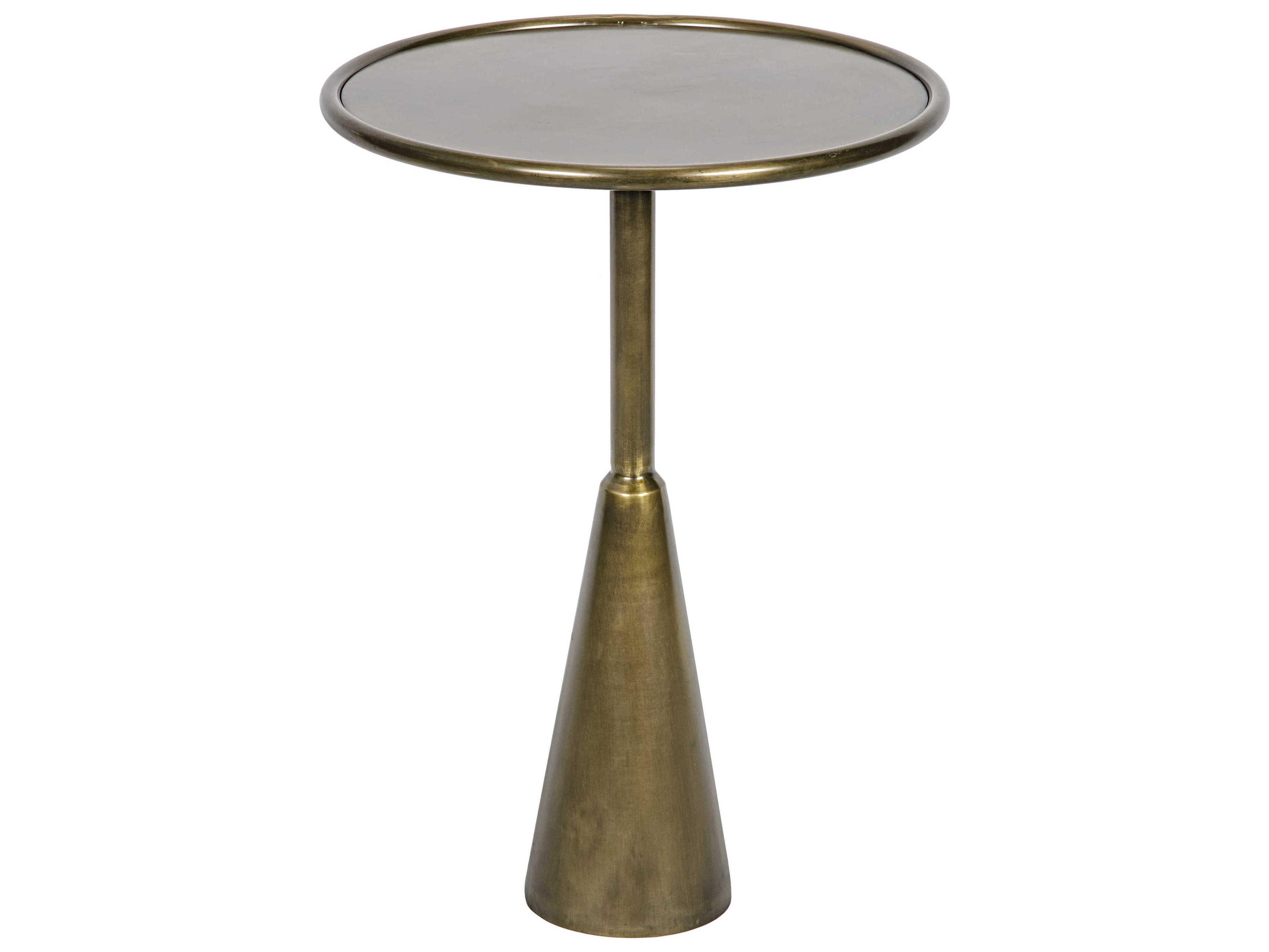 Noir Living Room Accents Round Metal Antique Brass End Table