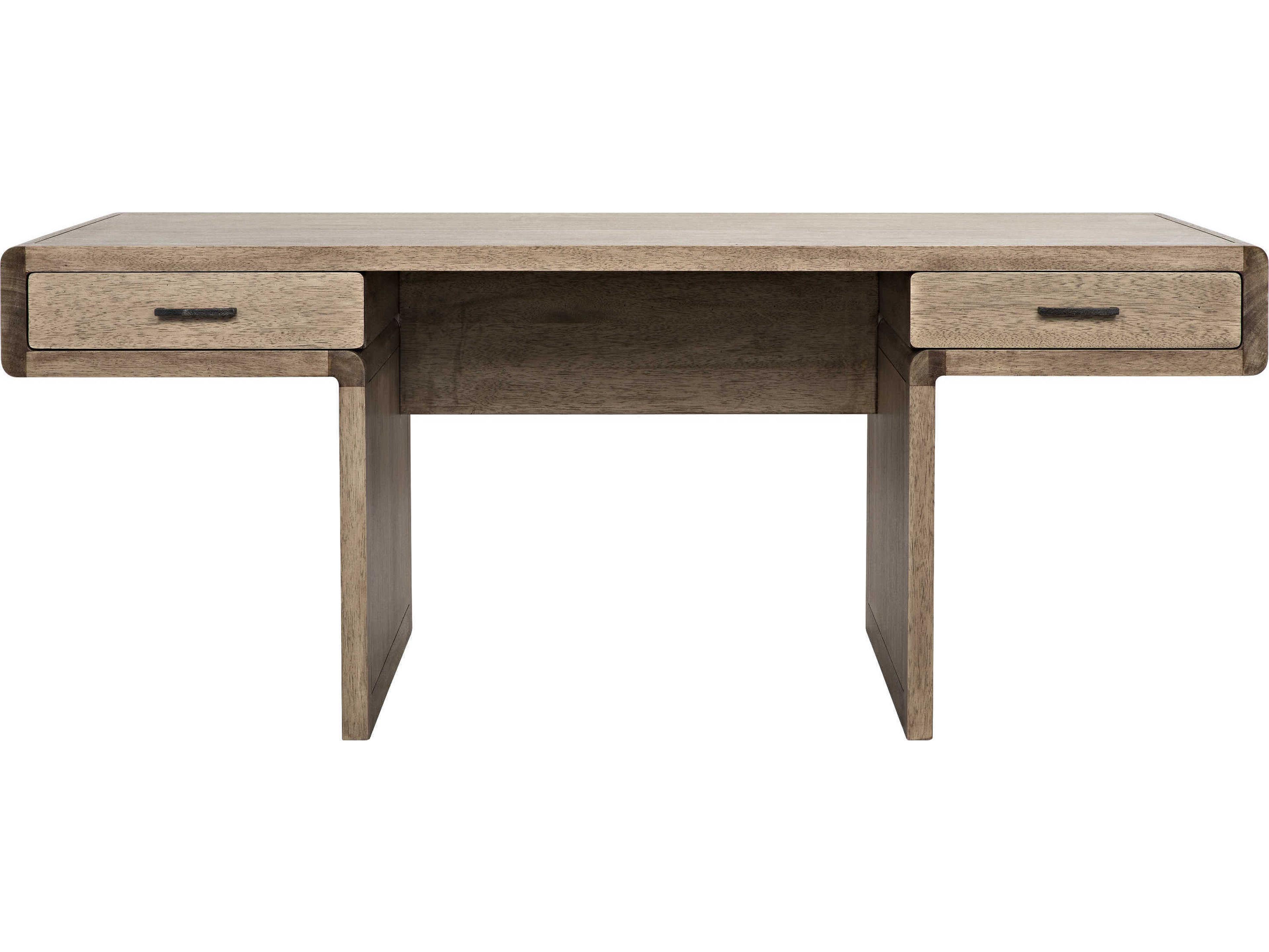 Noir Office Essentials Washed Walnut Brown Wood Secretary Desk