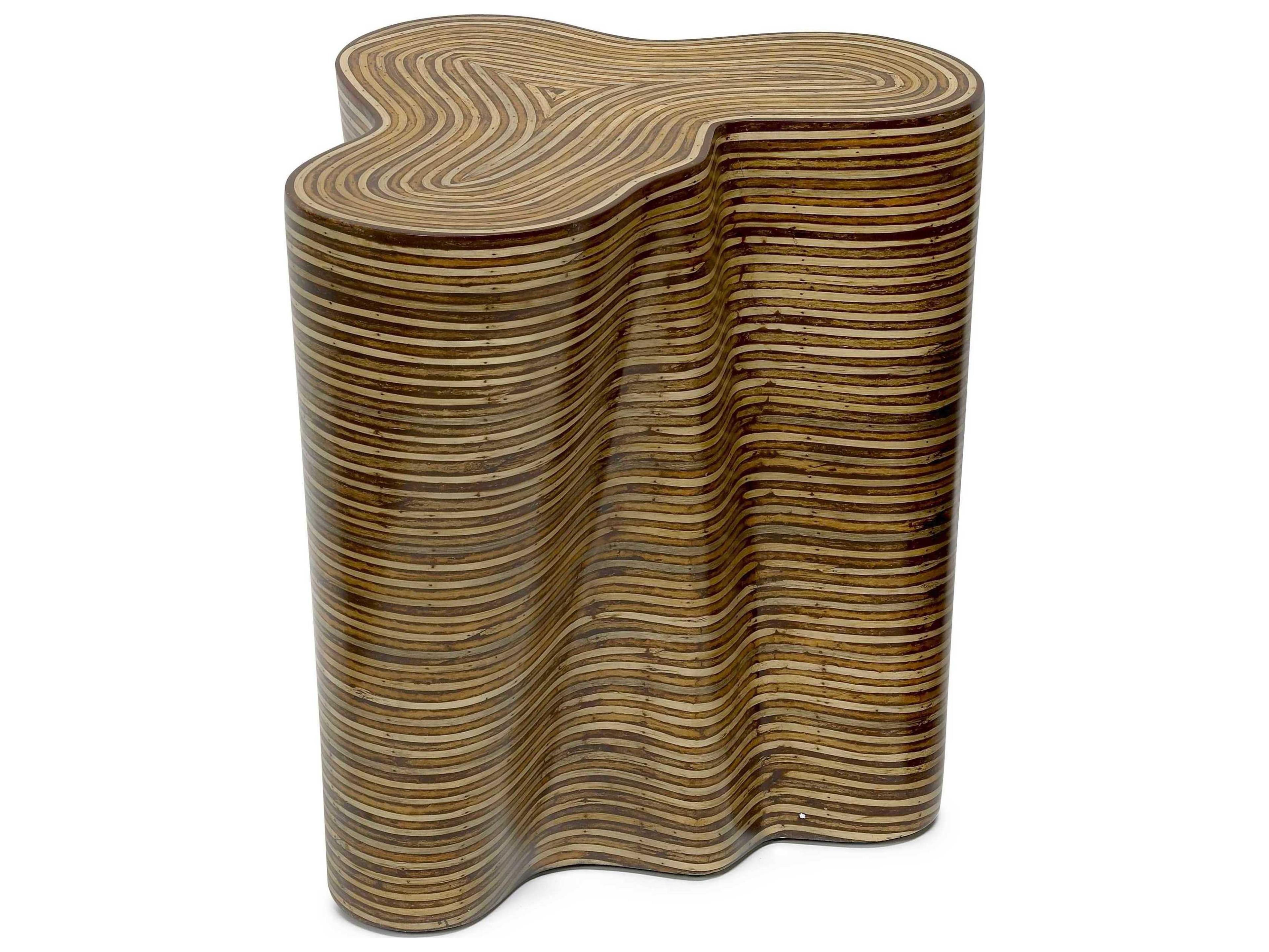 Oggetti Orgo Wood Rattan Strips End Table