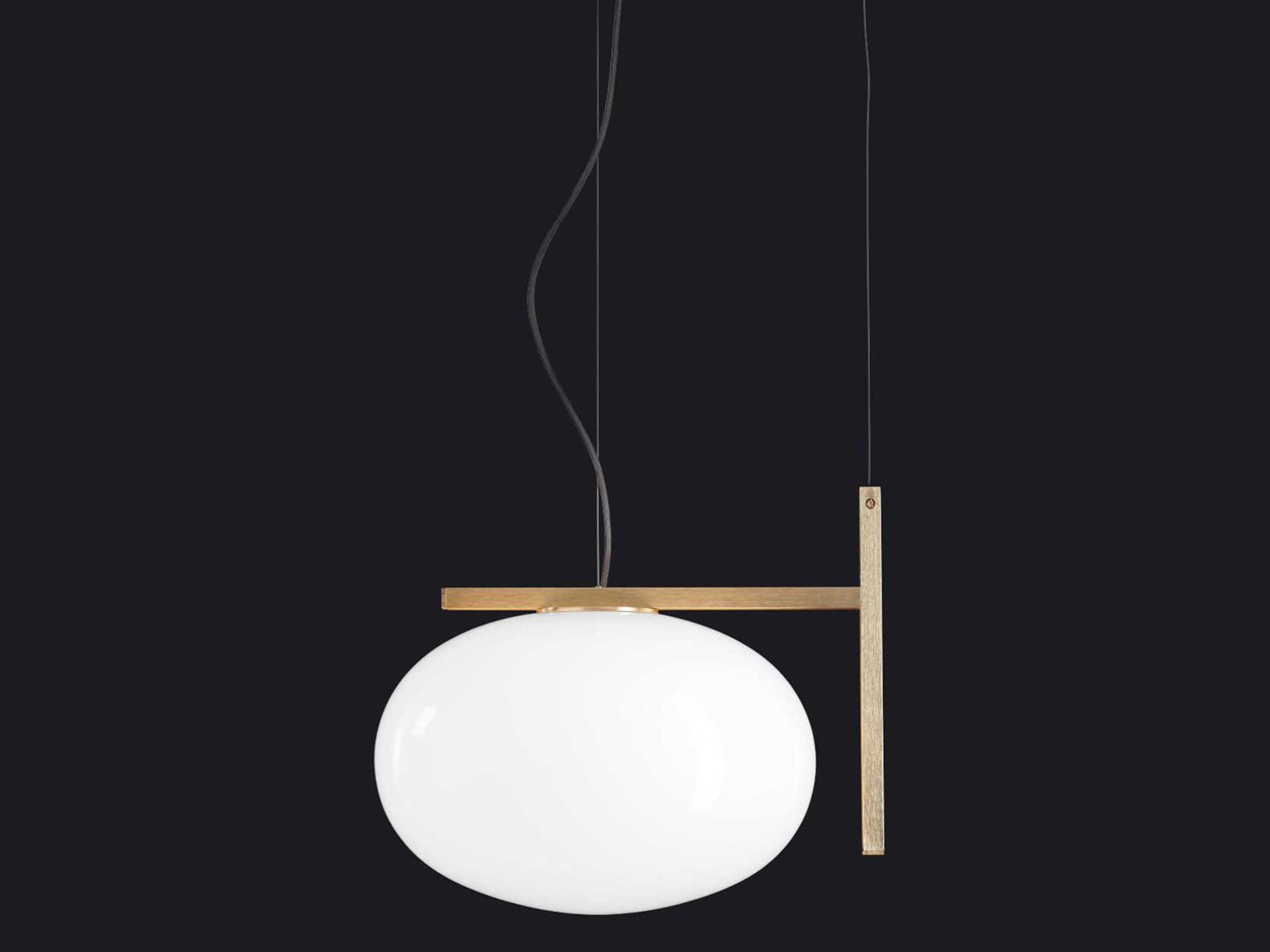 Oluce Alba 1-Light Satin Brass Polished Opaline Gold Glass Globe Linear Pendant