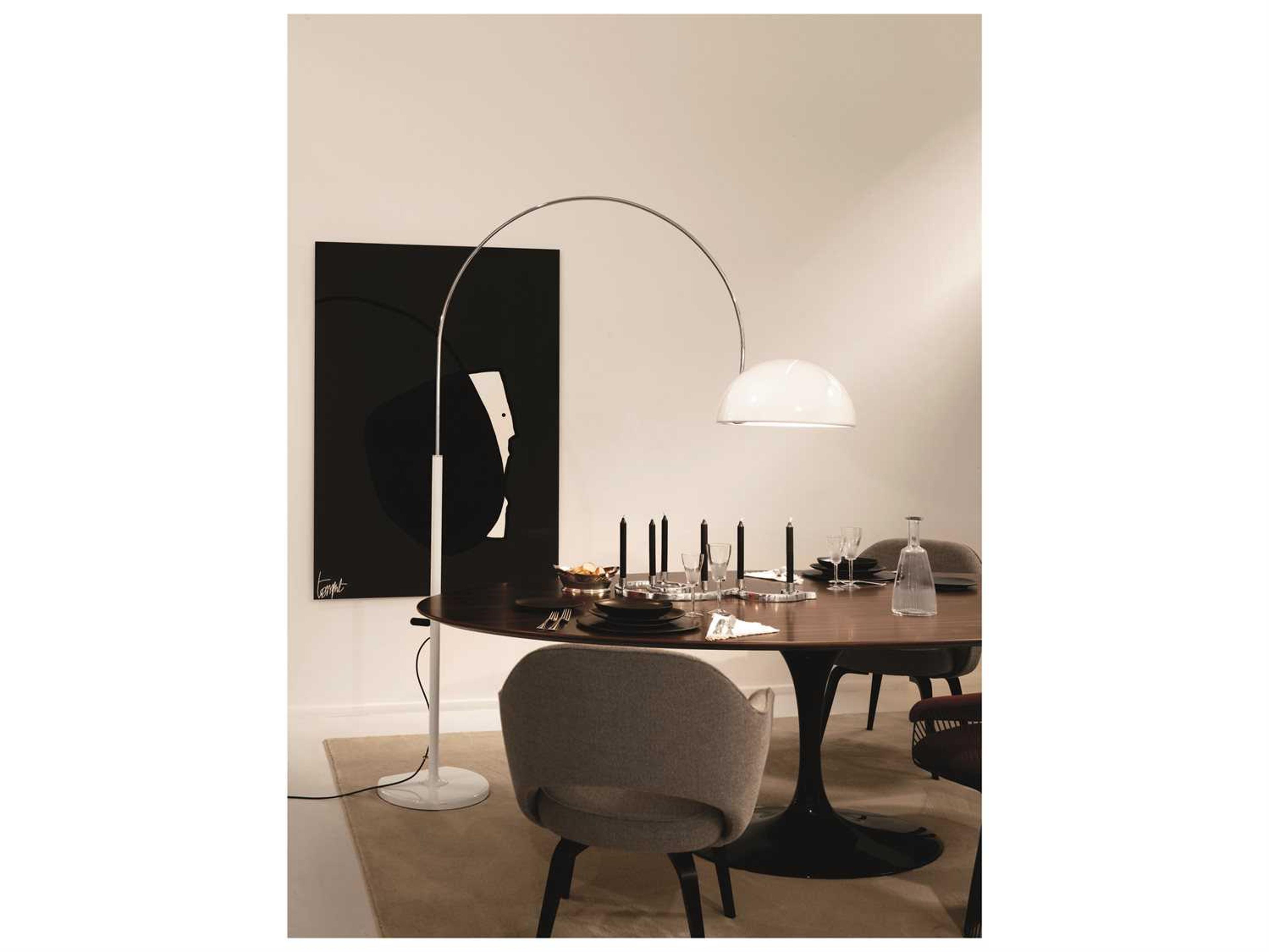 Oluce Coupe Lacquered White Chrome Floor Lamp