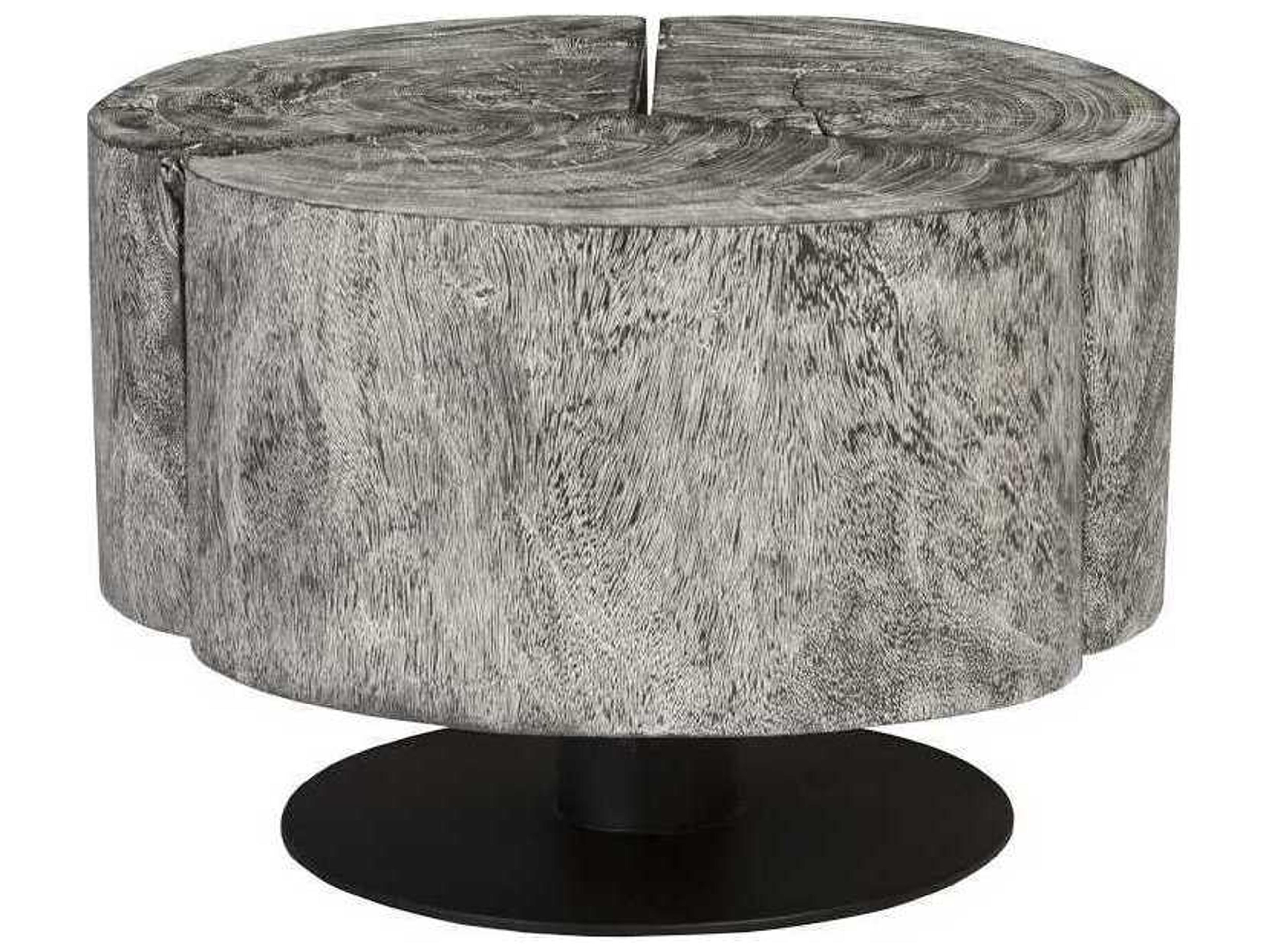 Phillips Collection Round Wood Grey Stone Coffee Table