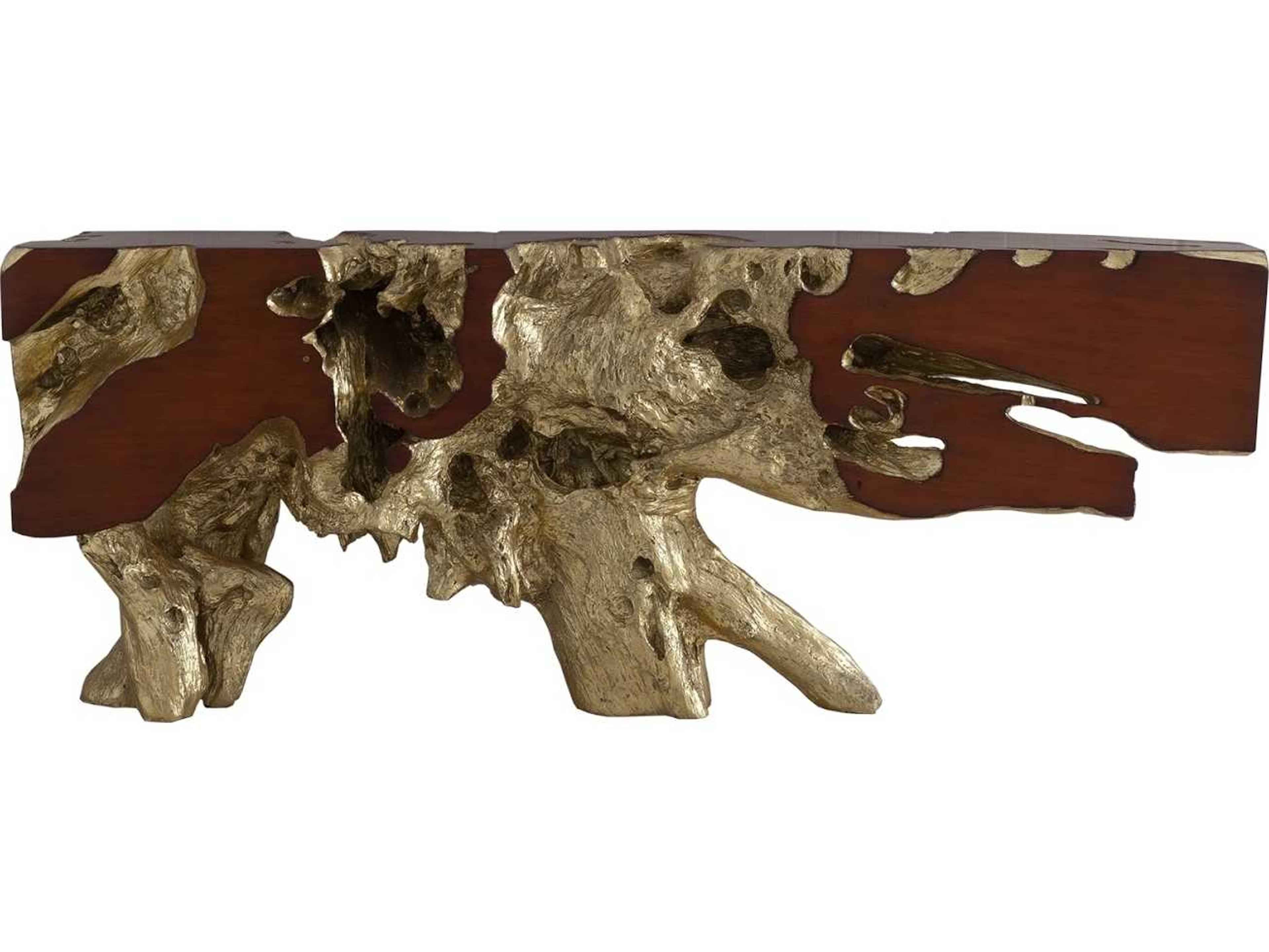 Phillips Collection Rectangular Wood Faux Bois Gold Leaf Console Table