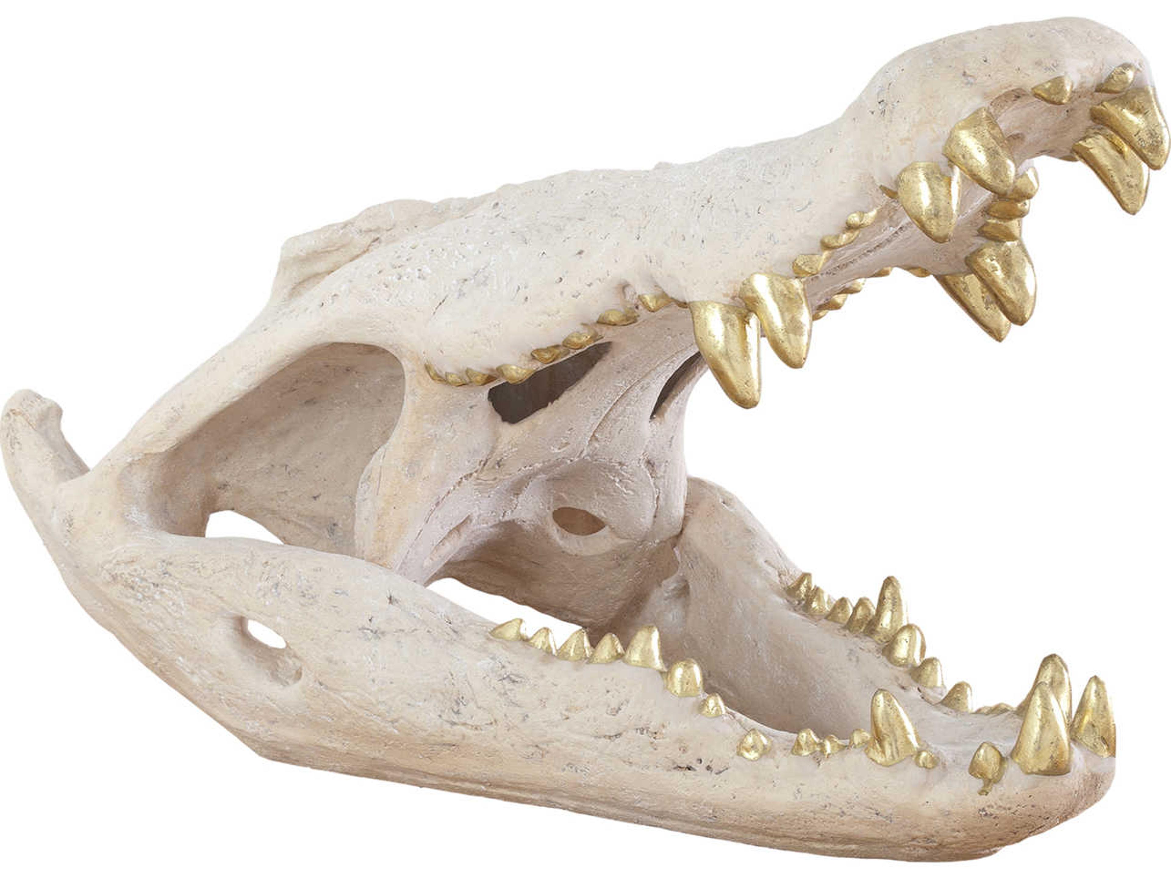 Phillips Collection Jason Design Roman Stone / Gold Leaf Crocodile Skull Sculpture
