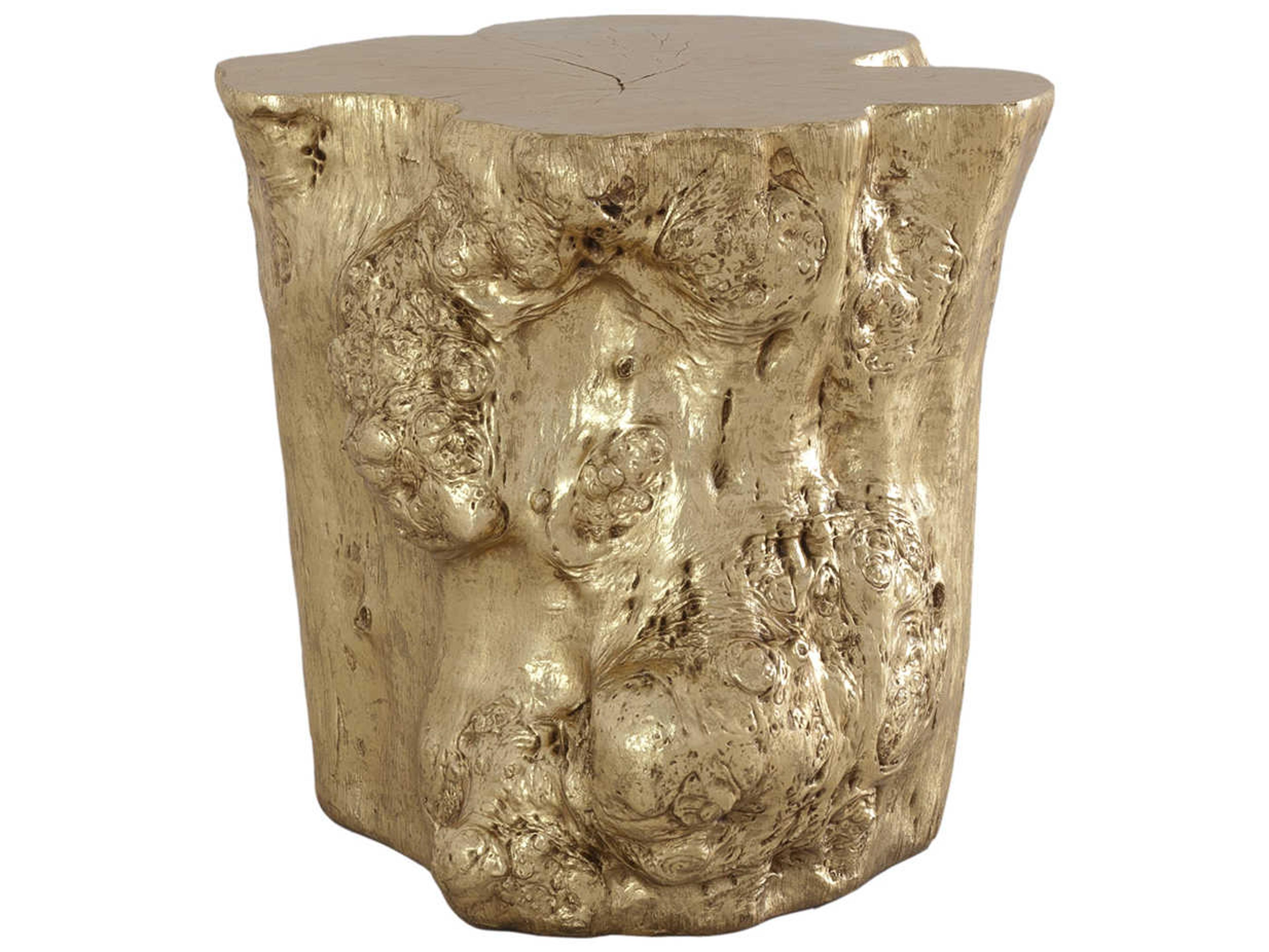 Luxecor Log Round Wood Gold Leaf End Table