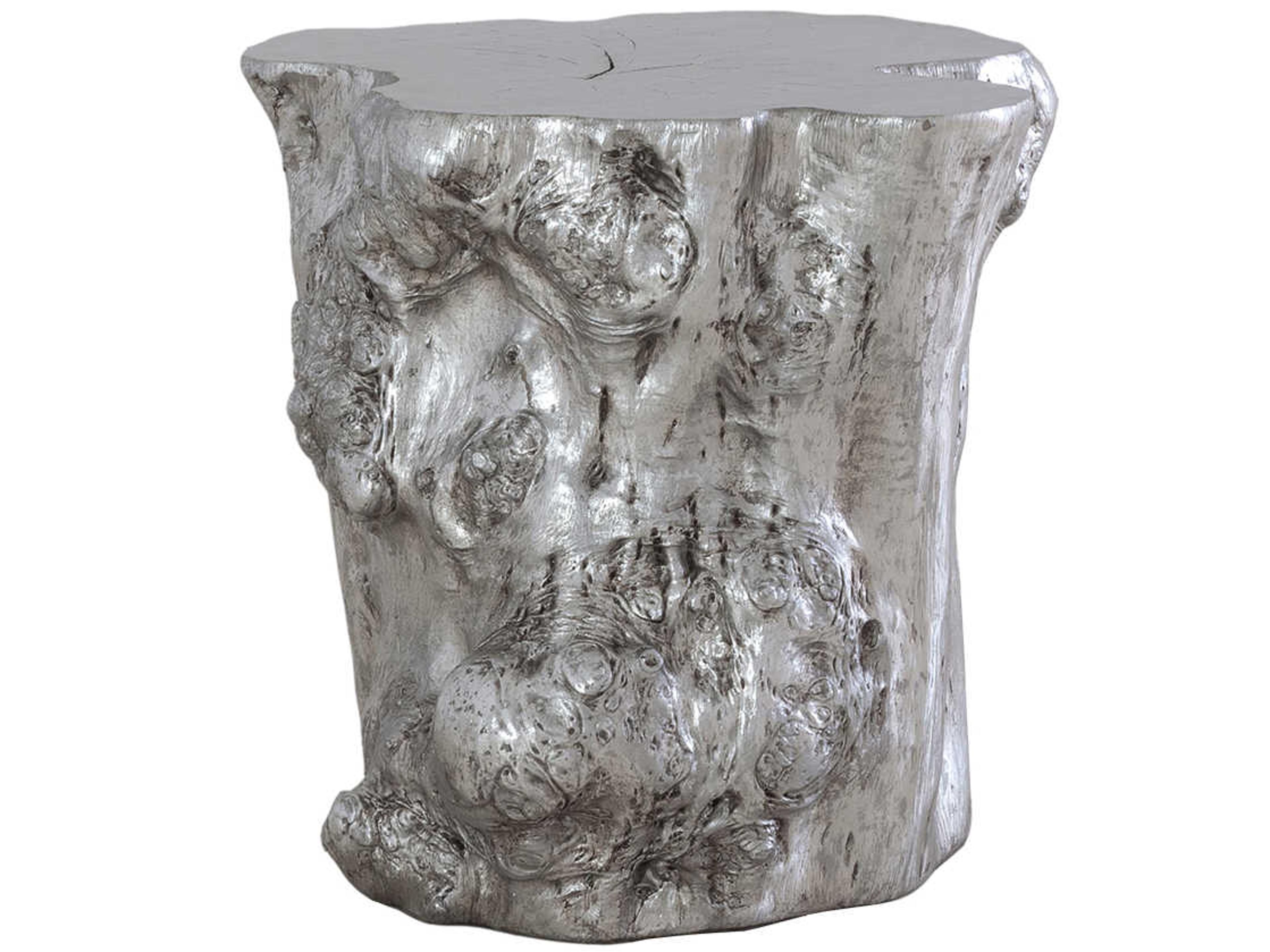Phillips Collection Log Round Wood Silver Leaf End Table