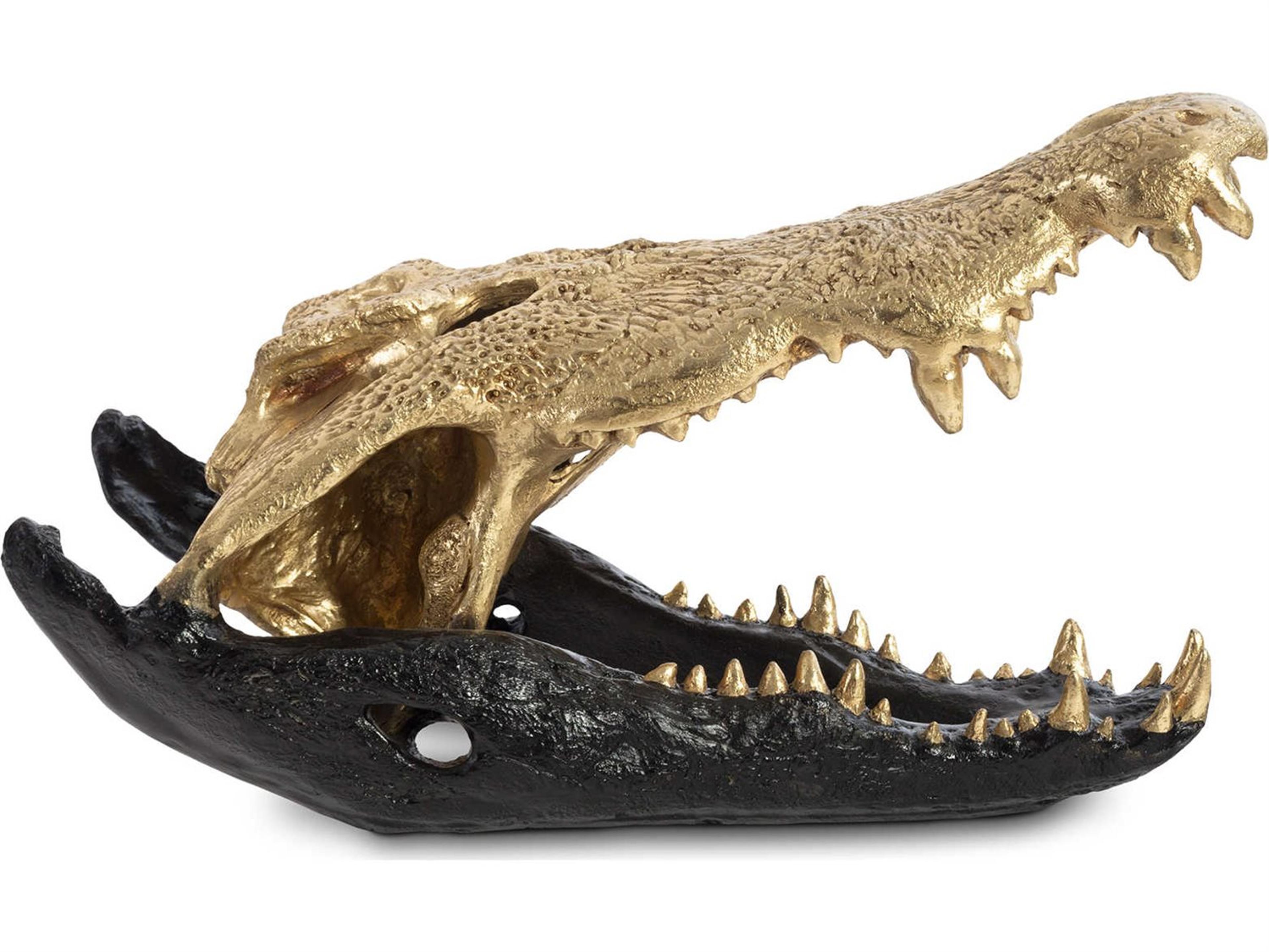 Phillips Collection Glossy Lacquer / Gold Leaf Crocodile Skull Sculpture