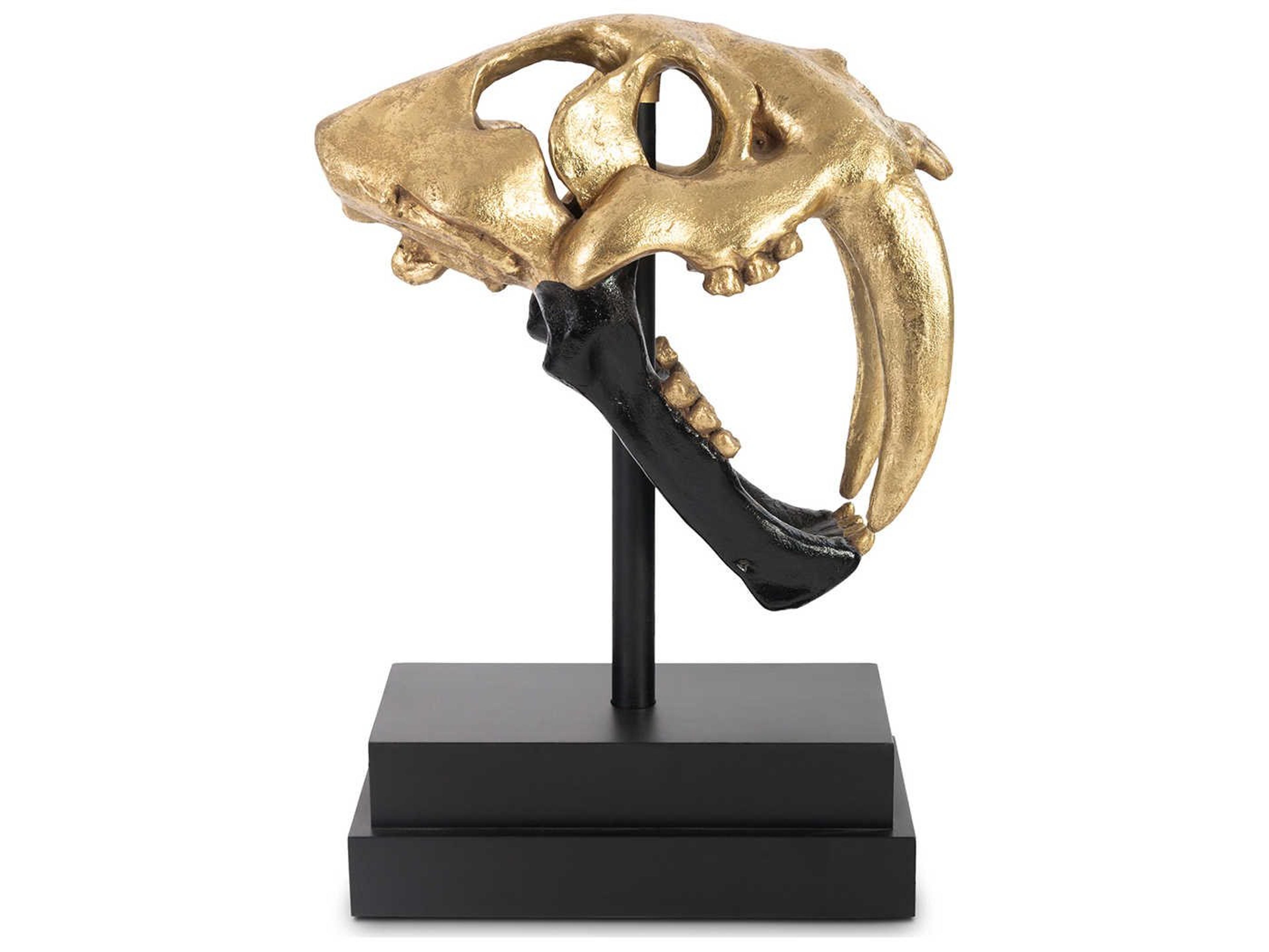 Phillips Collection Glossy Lacquer / Gold Leaf Saber Tooth Tiger Skull Sculpture