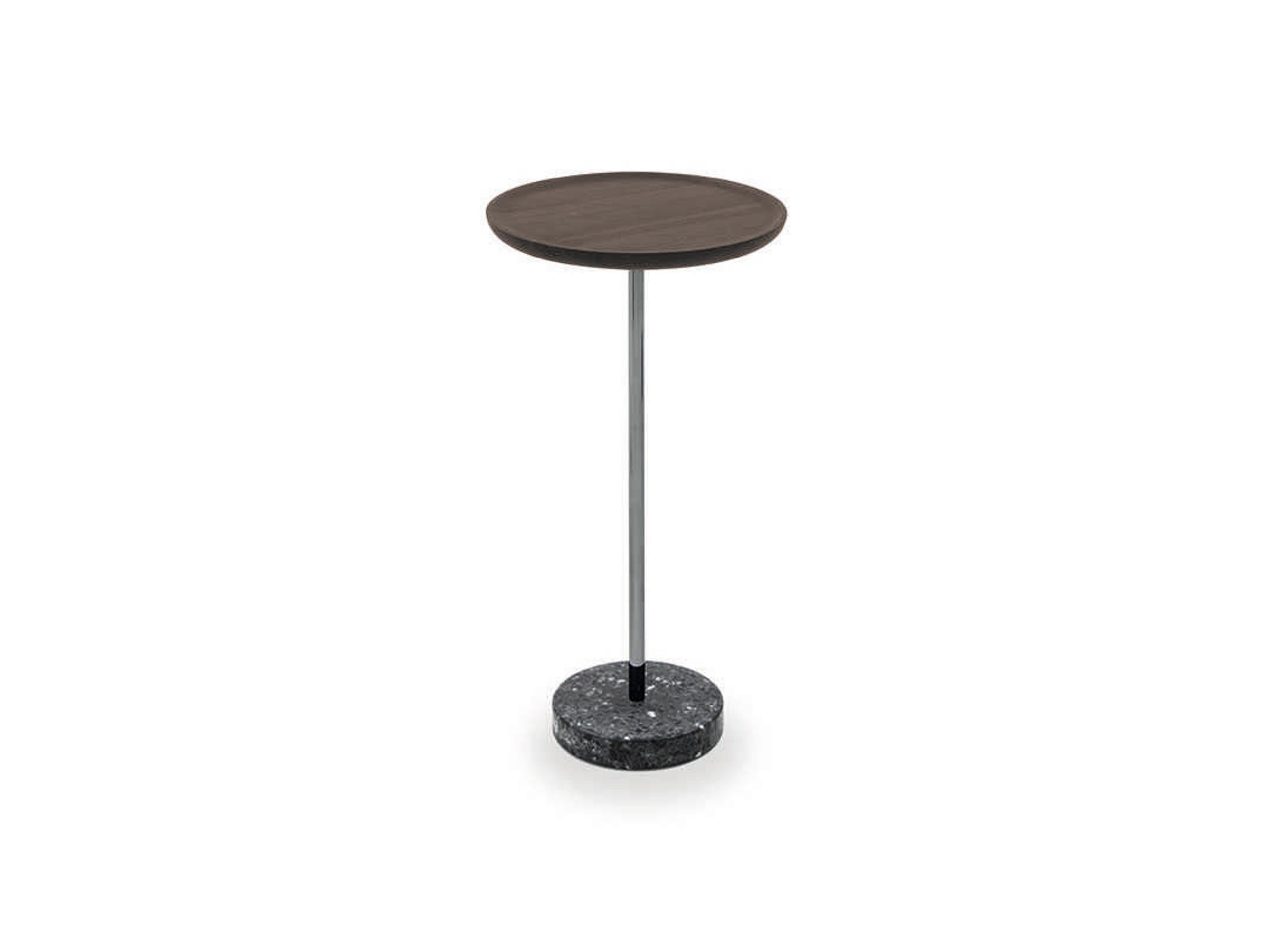 Pianca Contralto Round Wood Walnut Bronze Terrazzo Stone End Table