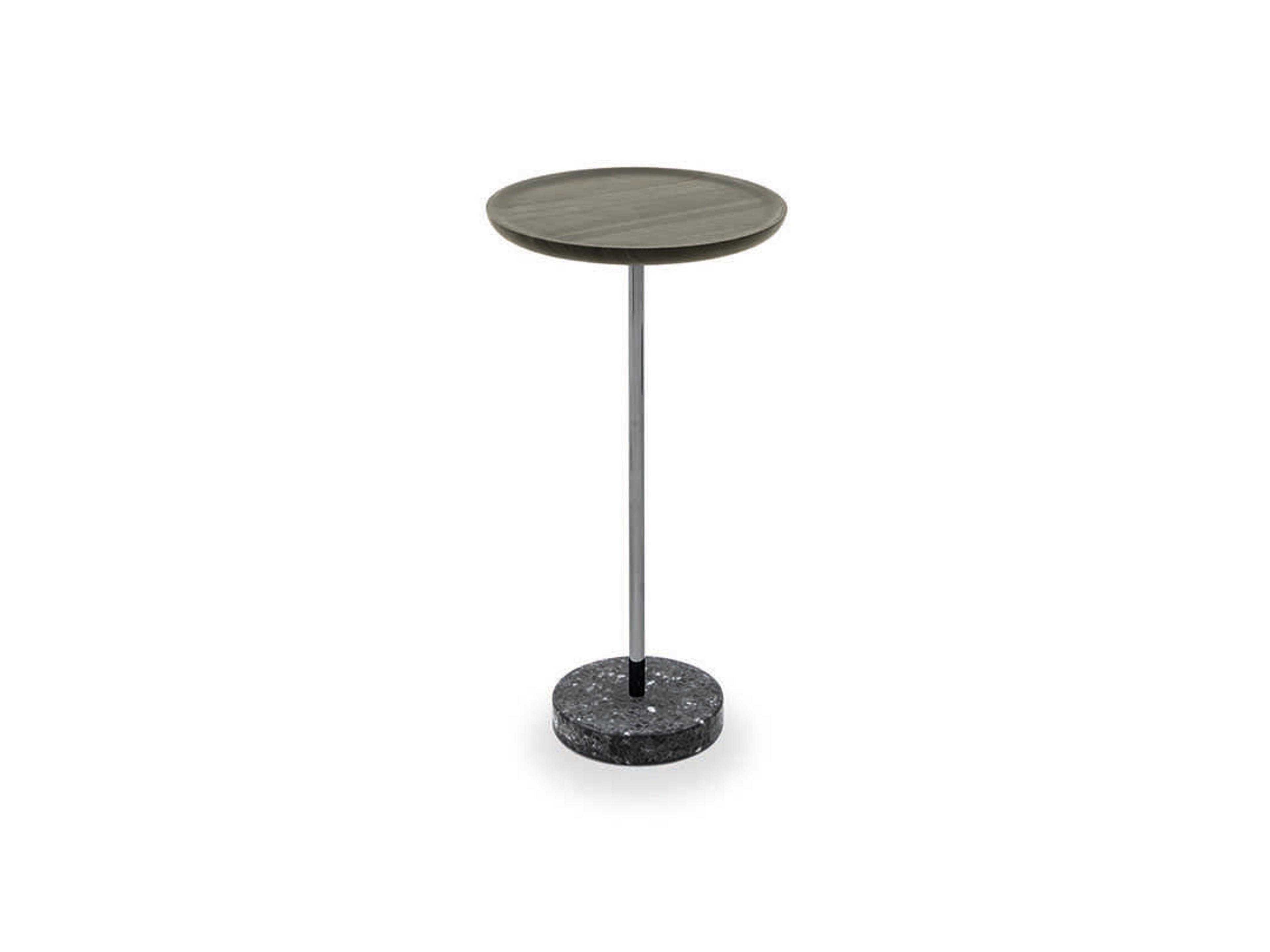 Pianca Contralto Round Wood Burnt Oak Titanium Balanzone Terrazzo End Table