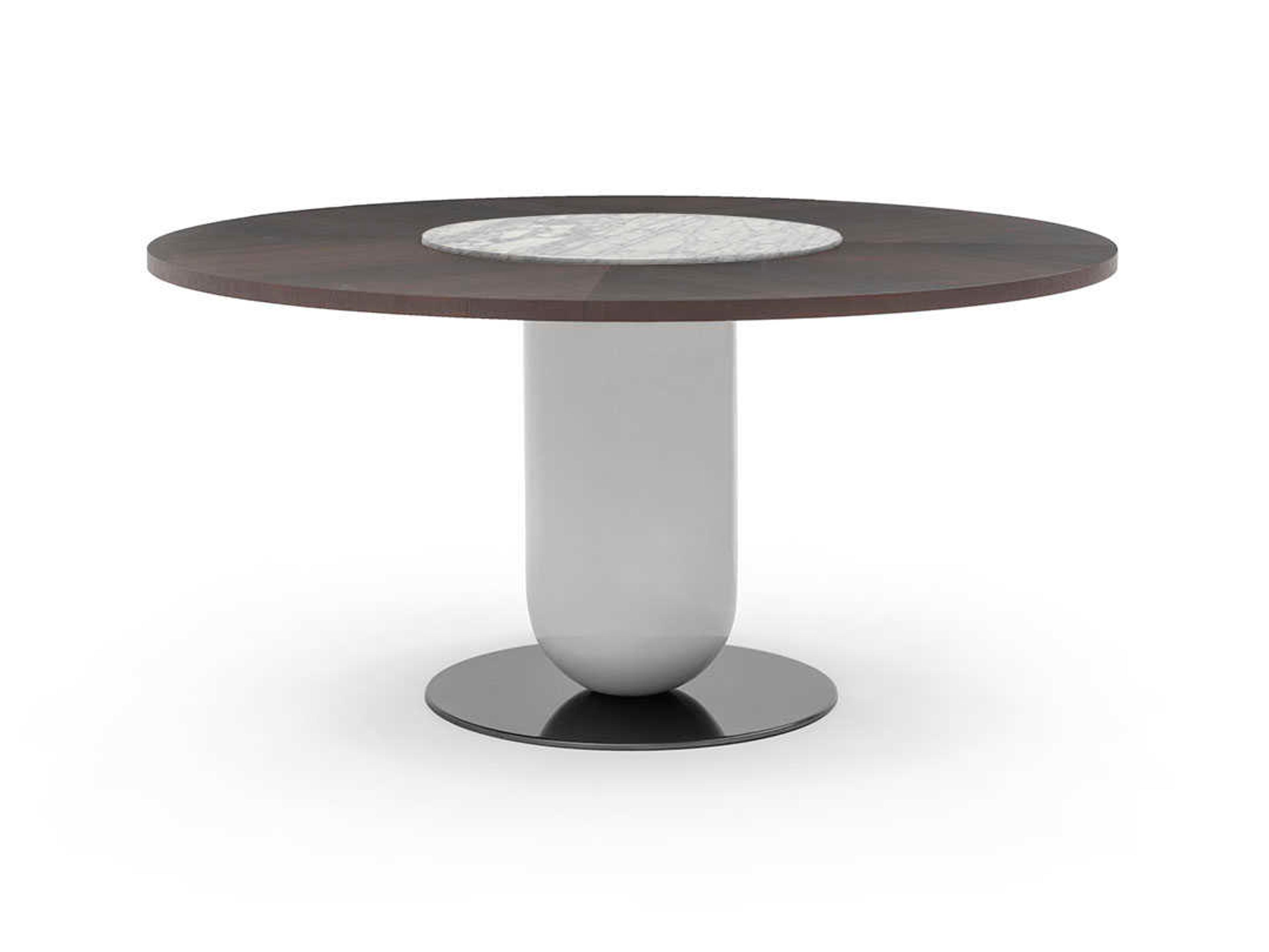 Pianca Ettore Round Wood Burnt Oak Fog Grey Gioia Di Carrara Marble Titanium Dining Table