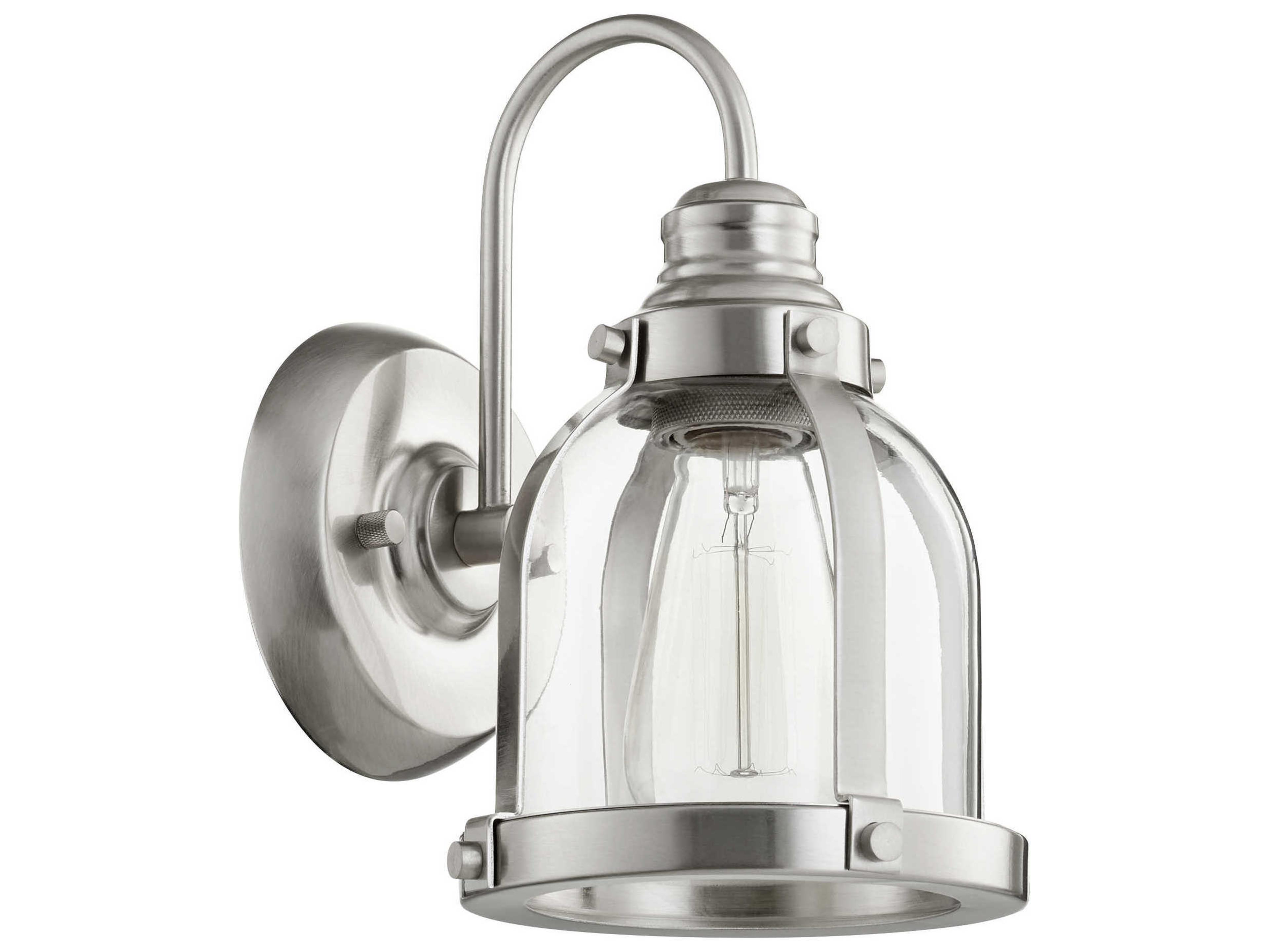Quorum Banded Dome 1-Light Satin Nickel Glass Wall Sconce
