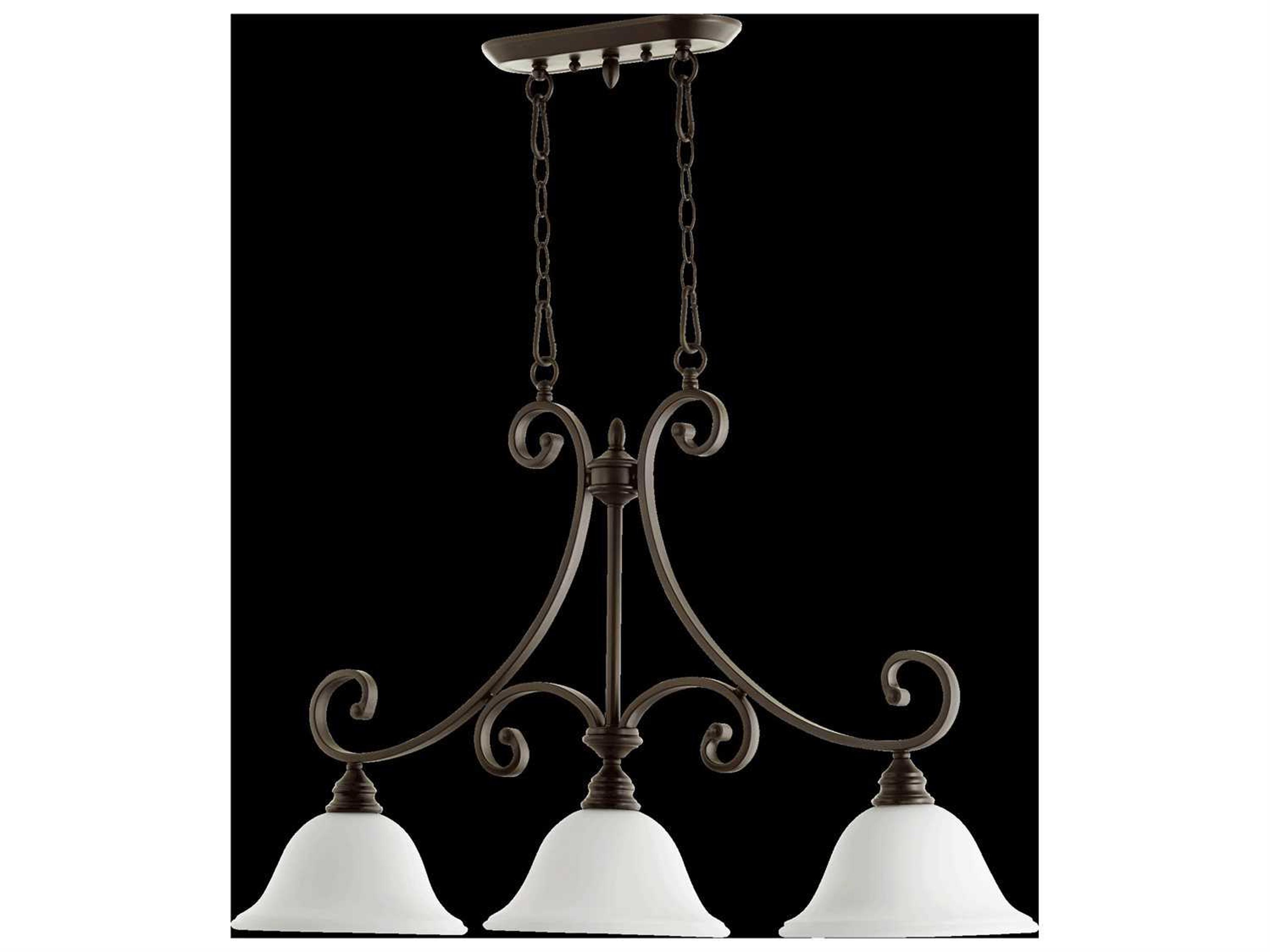 Quorum Bryant 3-Light Oiled Bronze With Satin Opal Glass Bowl Island Pendant