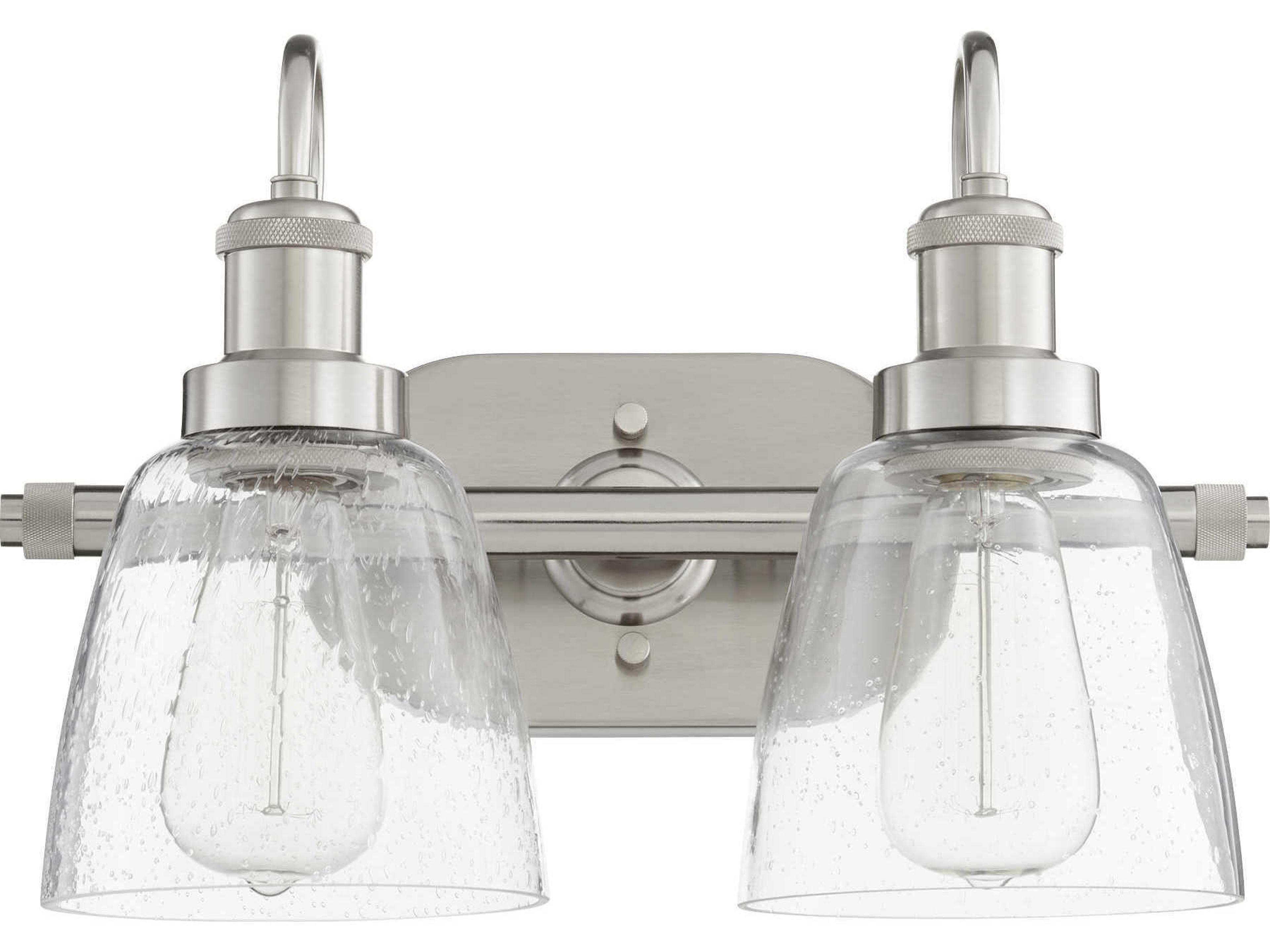 Quorum Clear 2-Light Satin Nickel Glass Vanity Light