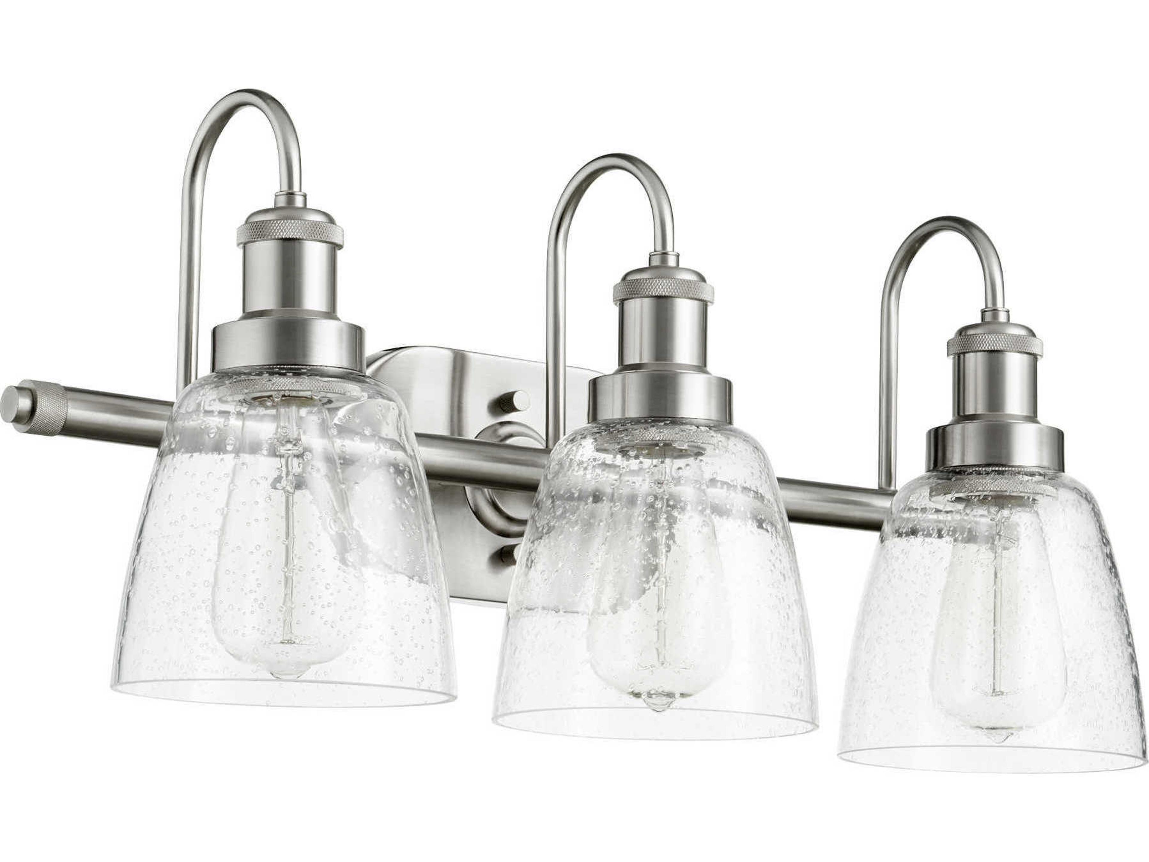 Quorum Clear 3-Light Satin Nickel Glass Vanity Light