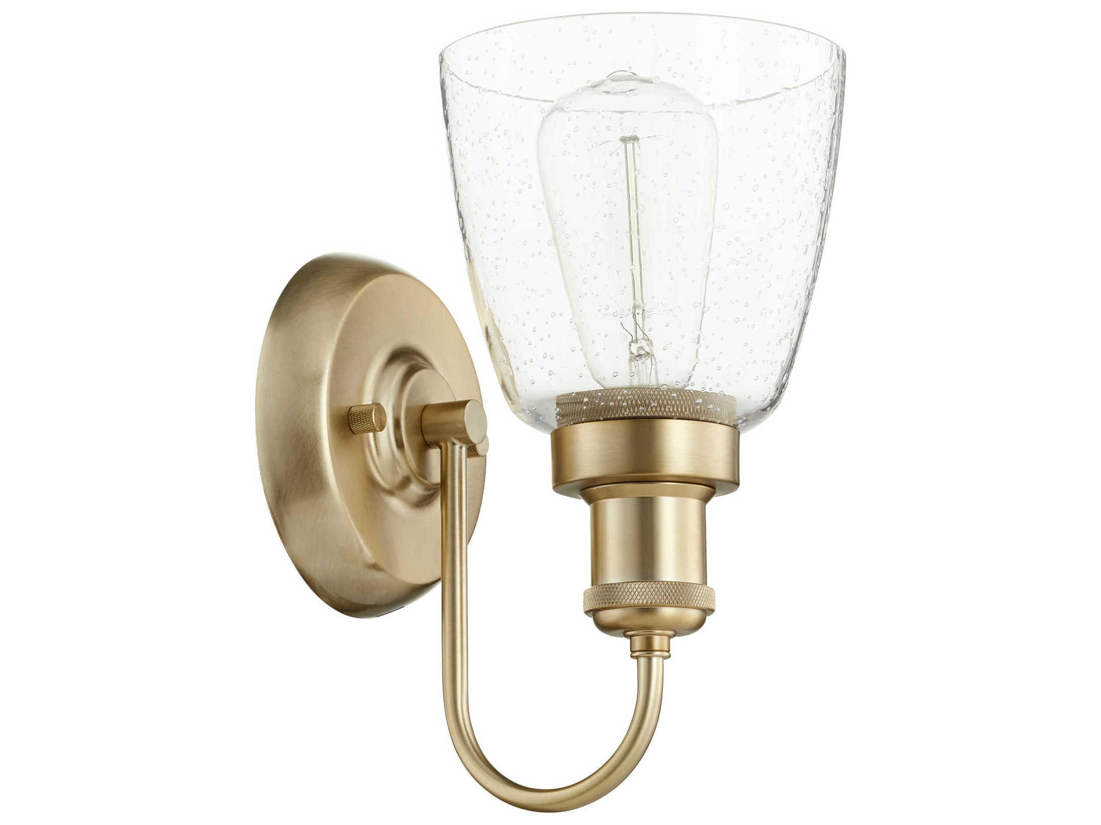 Quorum Clear 1-Light Aged Brass Glass Wall Sconce