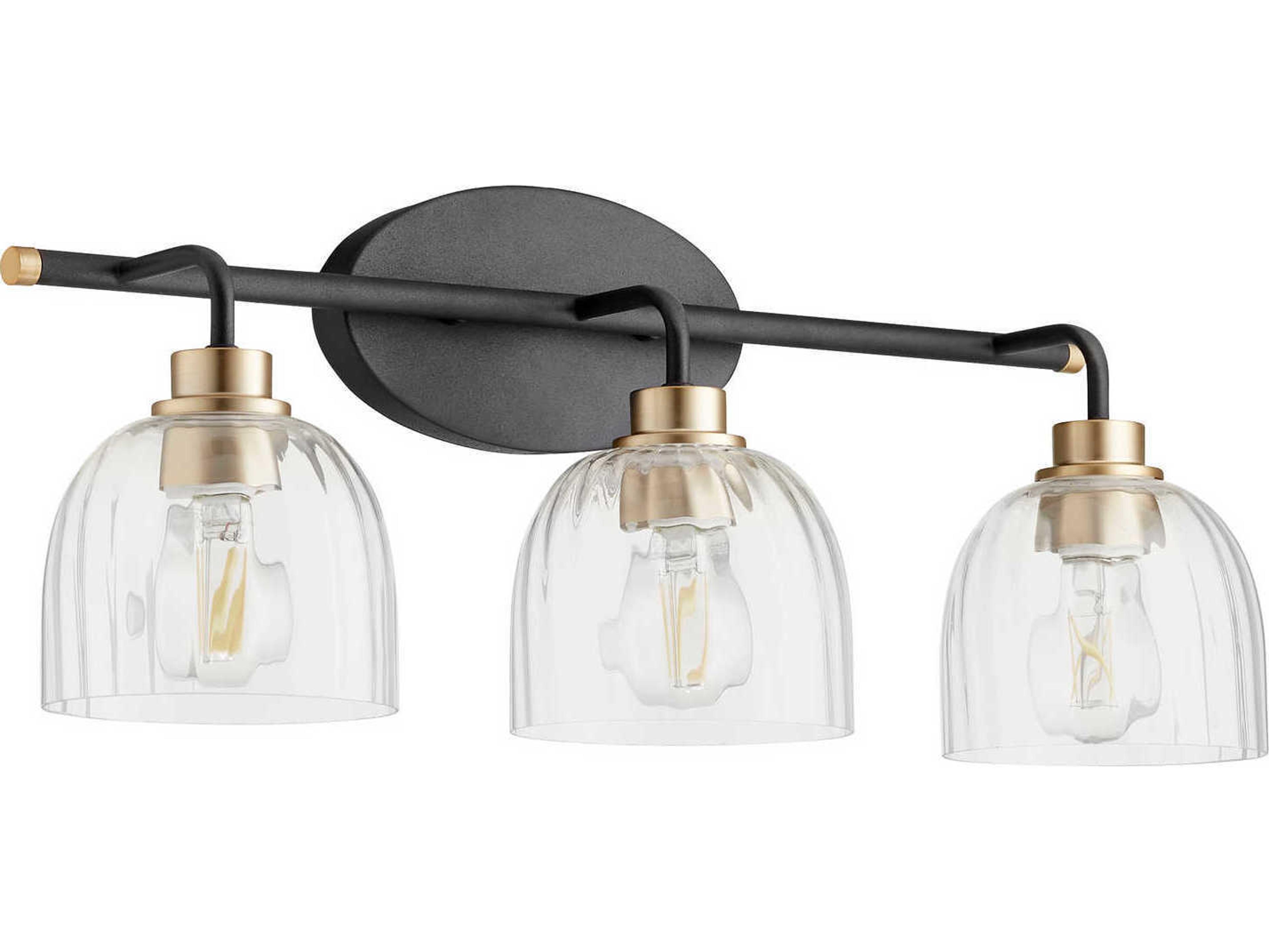 Quorum Espy 3-Light Noir Aged Brass Black Glass Vanity Light