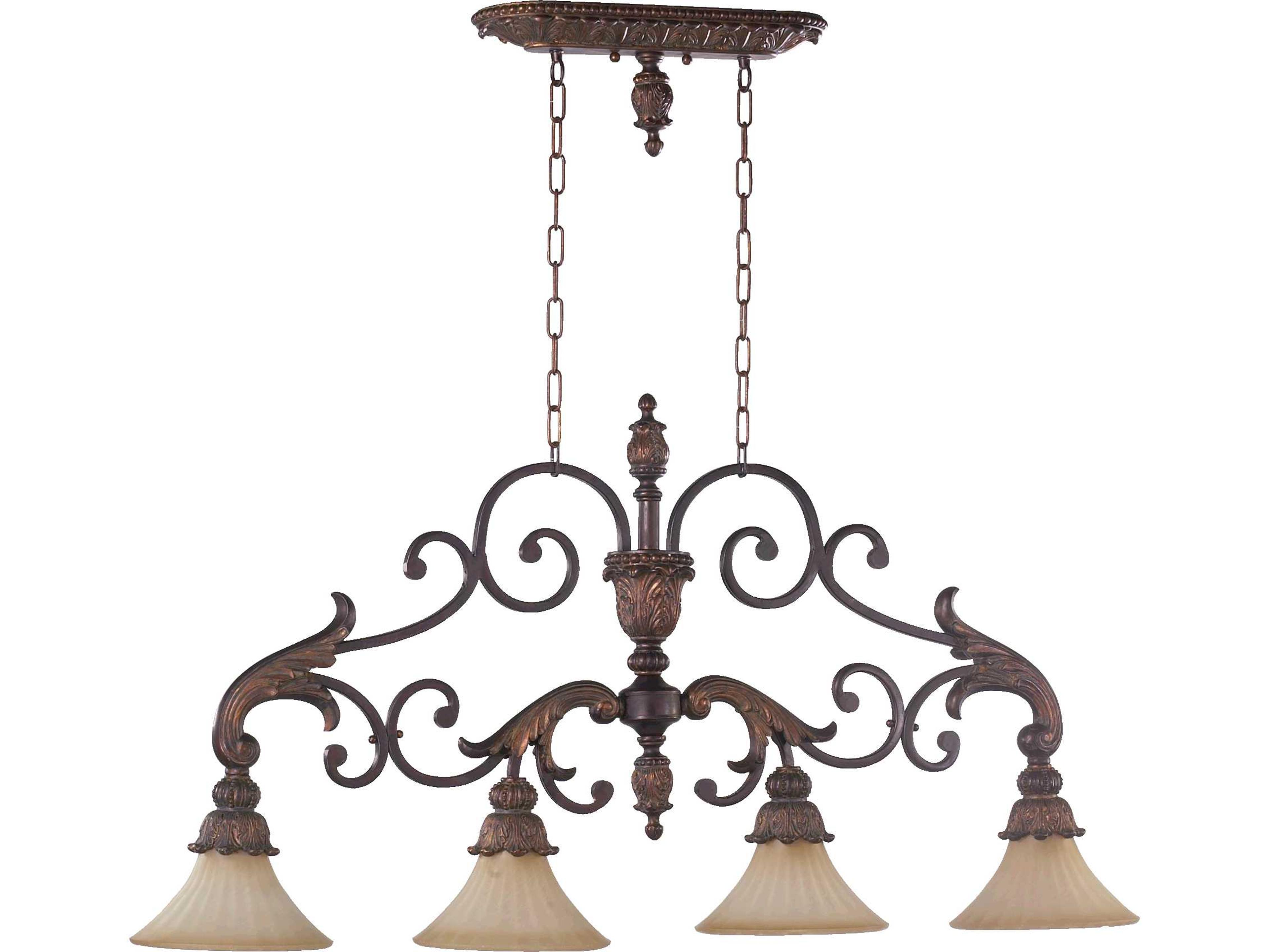 Quorum Madeleine 4-Light Corsican Gold Glass Island Pendant