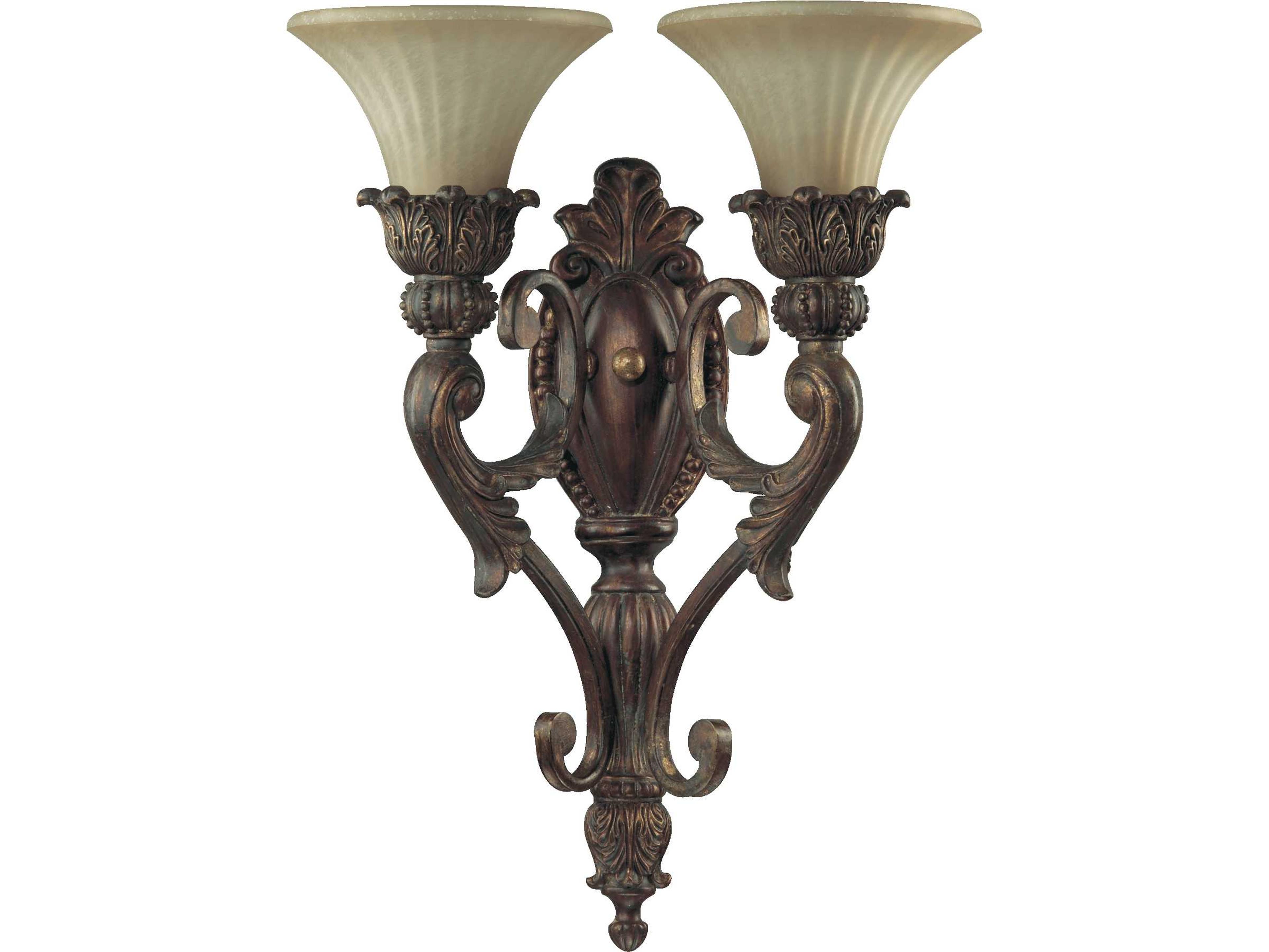 Quorum Madeleine 2-Light Corsican Gold Glass Wall Sconce