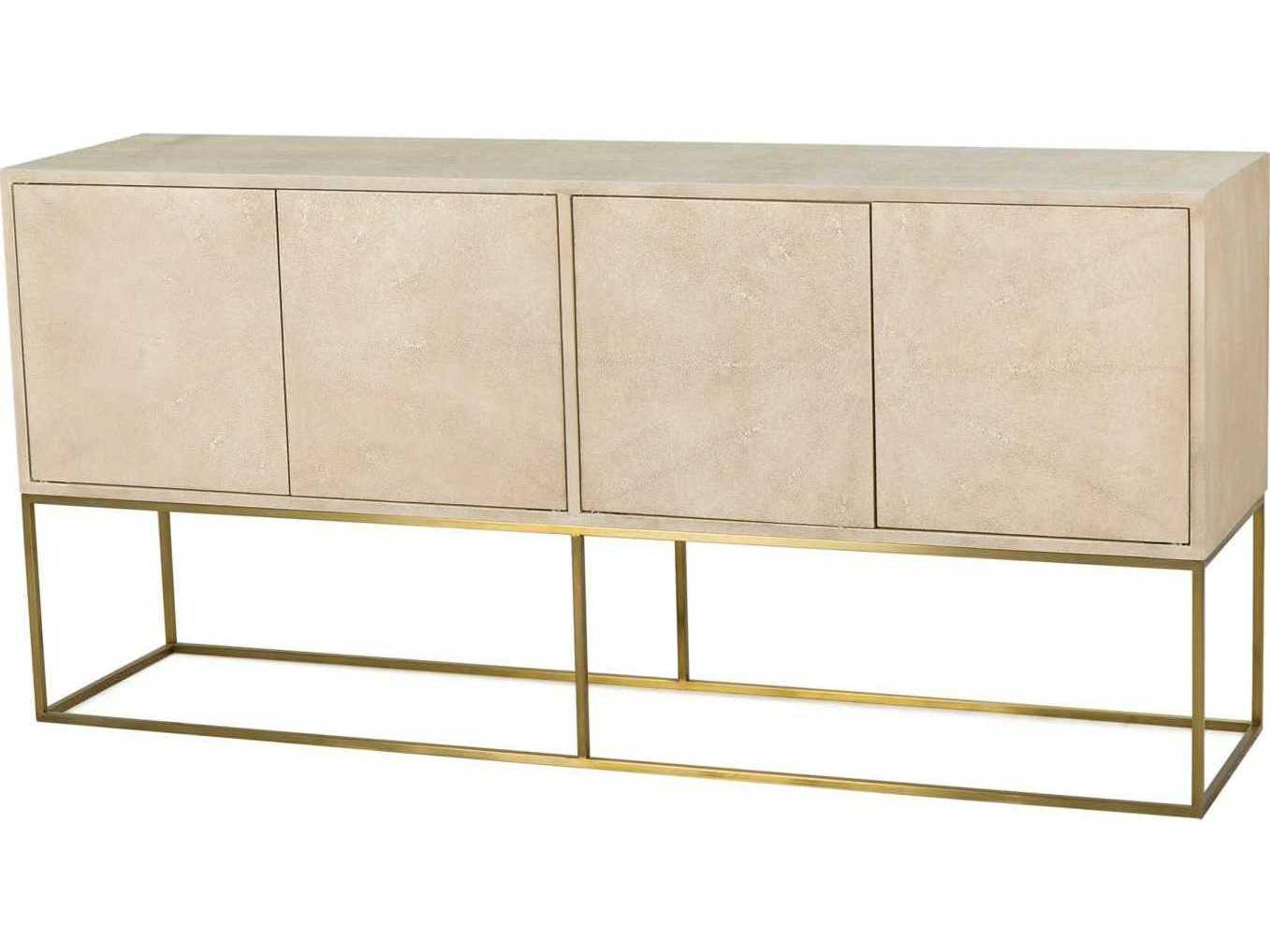Sonder Living Amelia 72" Faux Linen Shagreen With Satin Brass Credenza Sideboard