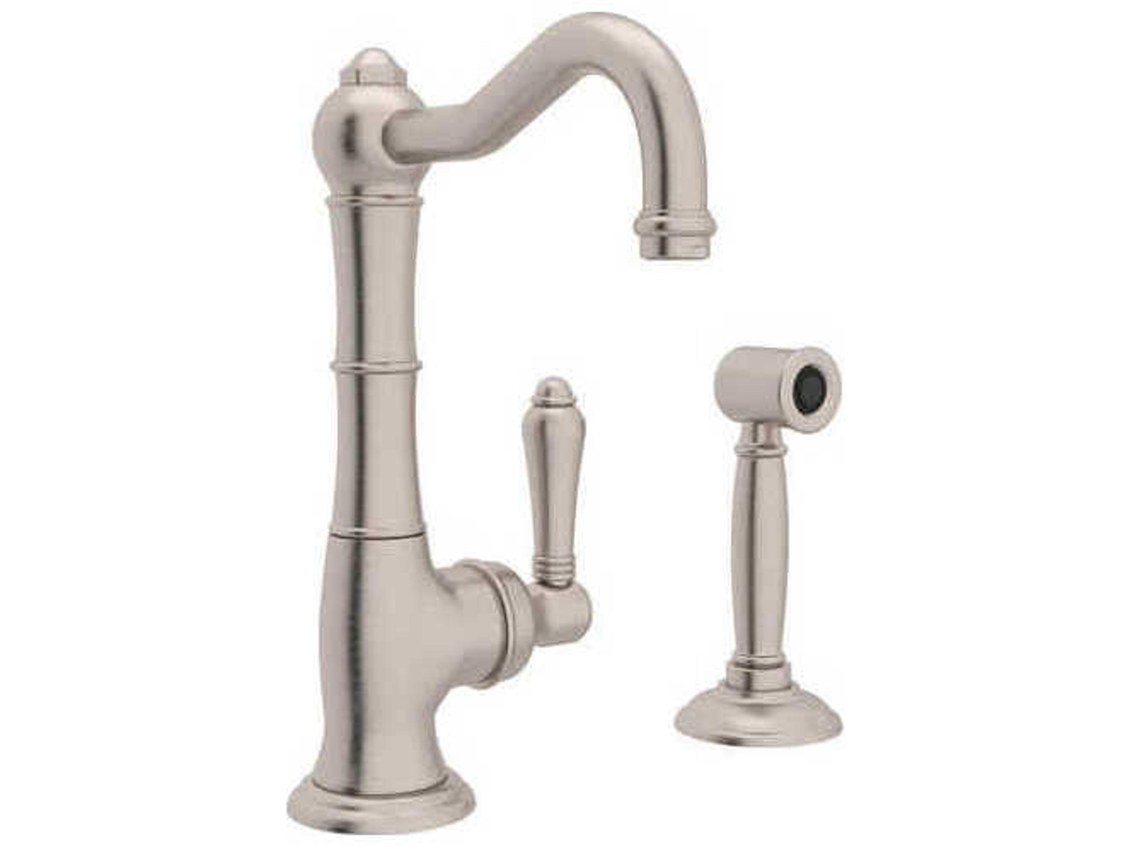 Rohl Cinquanta Satin Nickel Column Spout Kitchen Faucet with Sidespray with Lever Handle