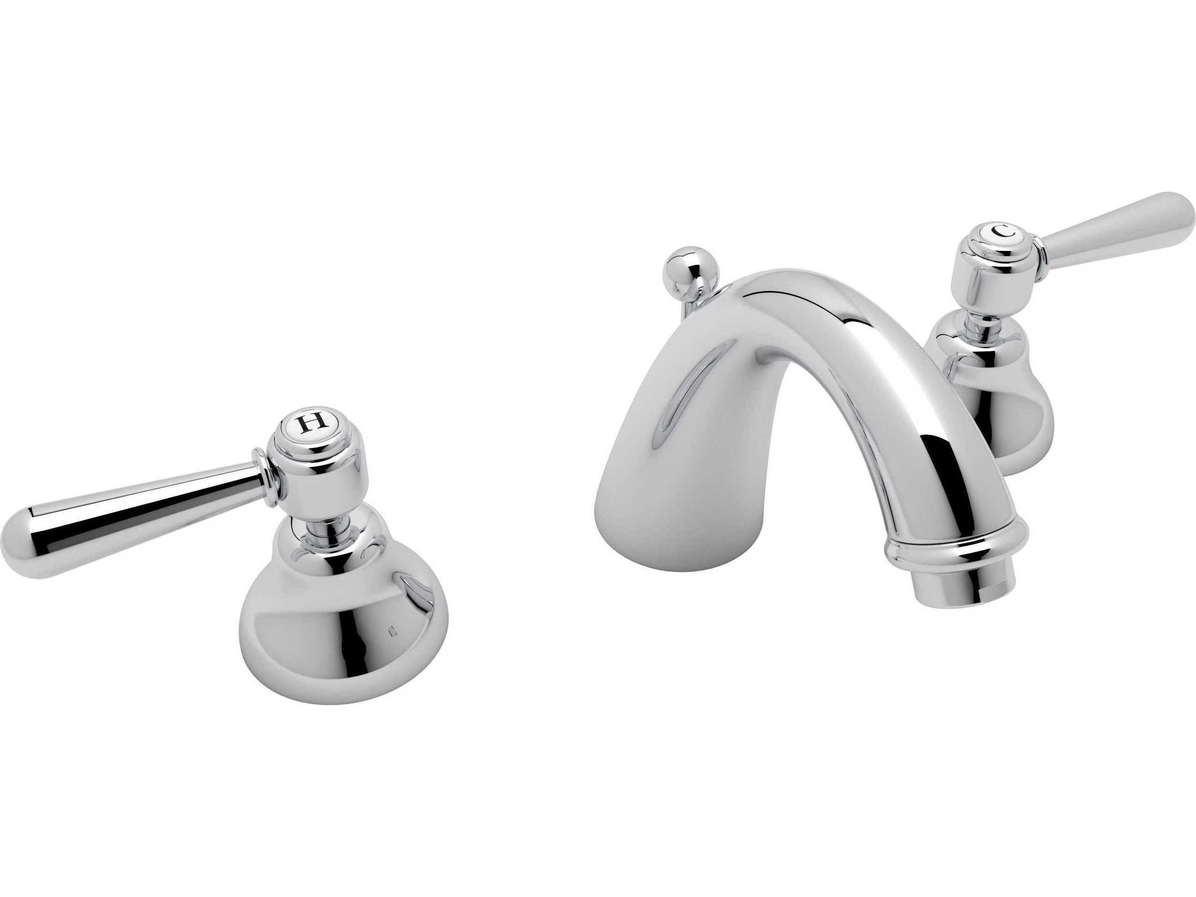 Rohl Verona Polished Chrome C-Spout Widespread Lavatory Faucet with Lever Handles