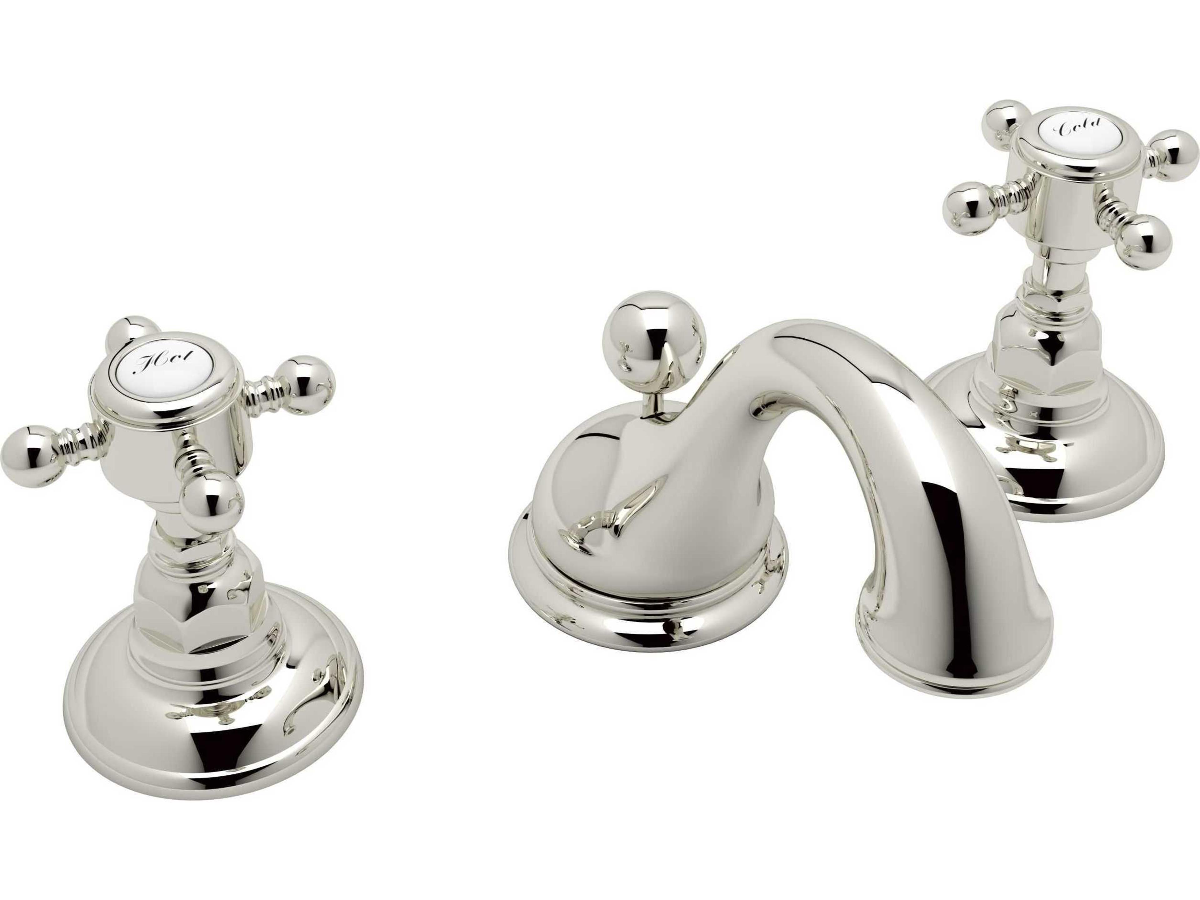 Rohl Viaggio Polished Nickel C-Spout Widespread Lavatory Faucet with Cross Handles