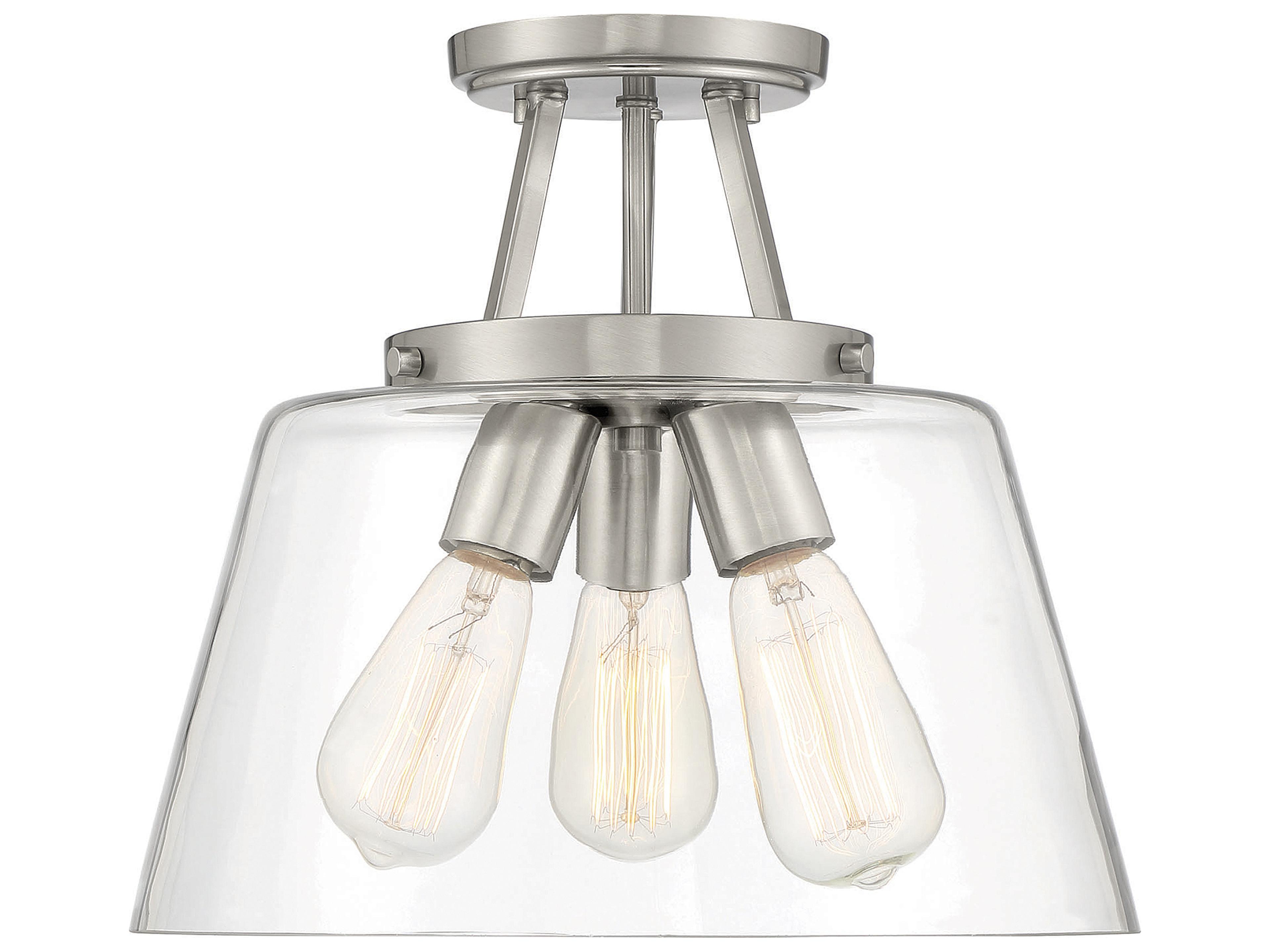 Savoy House Calhoun 3-Light Satin Nickel Glass Semi Flush Mount