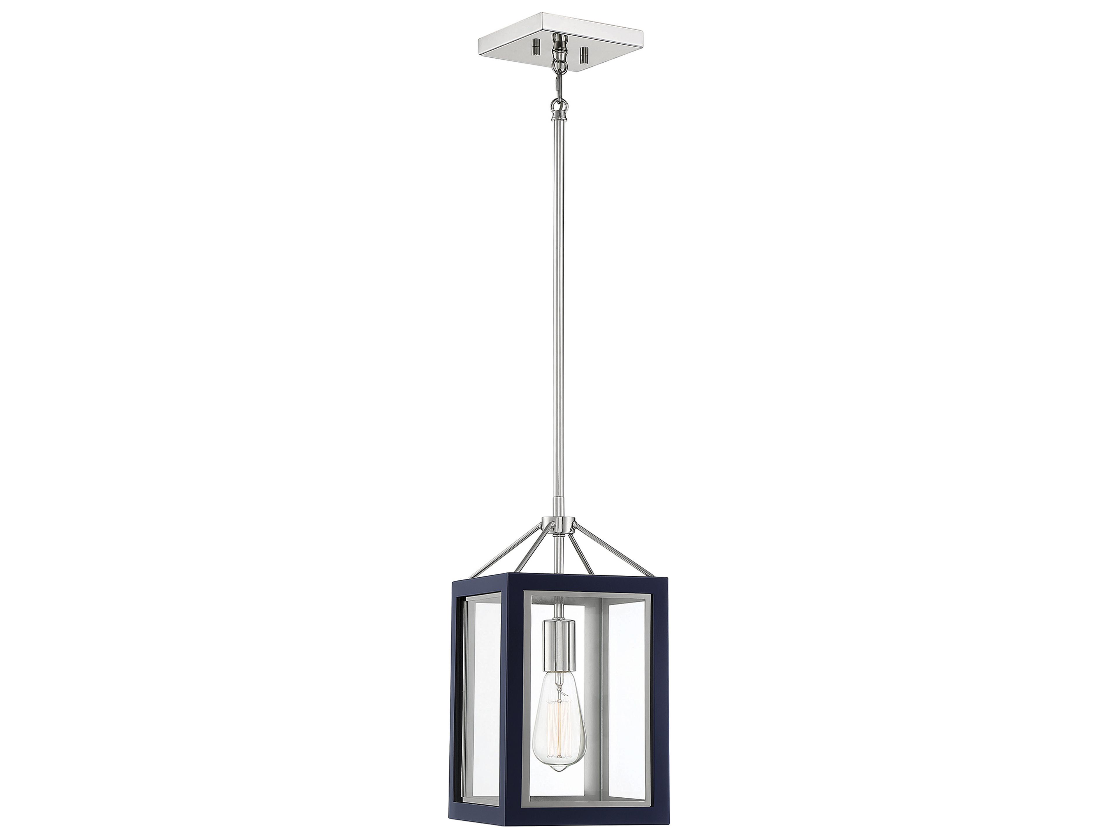 Savoy House Carlton 1-Light Navy Polished Nickel Blue Glass Mini Pendant
