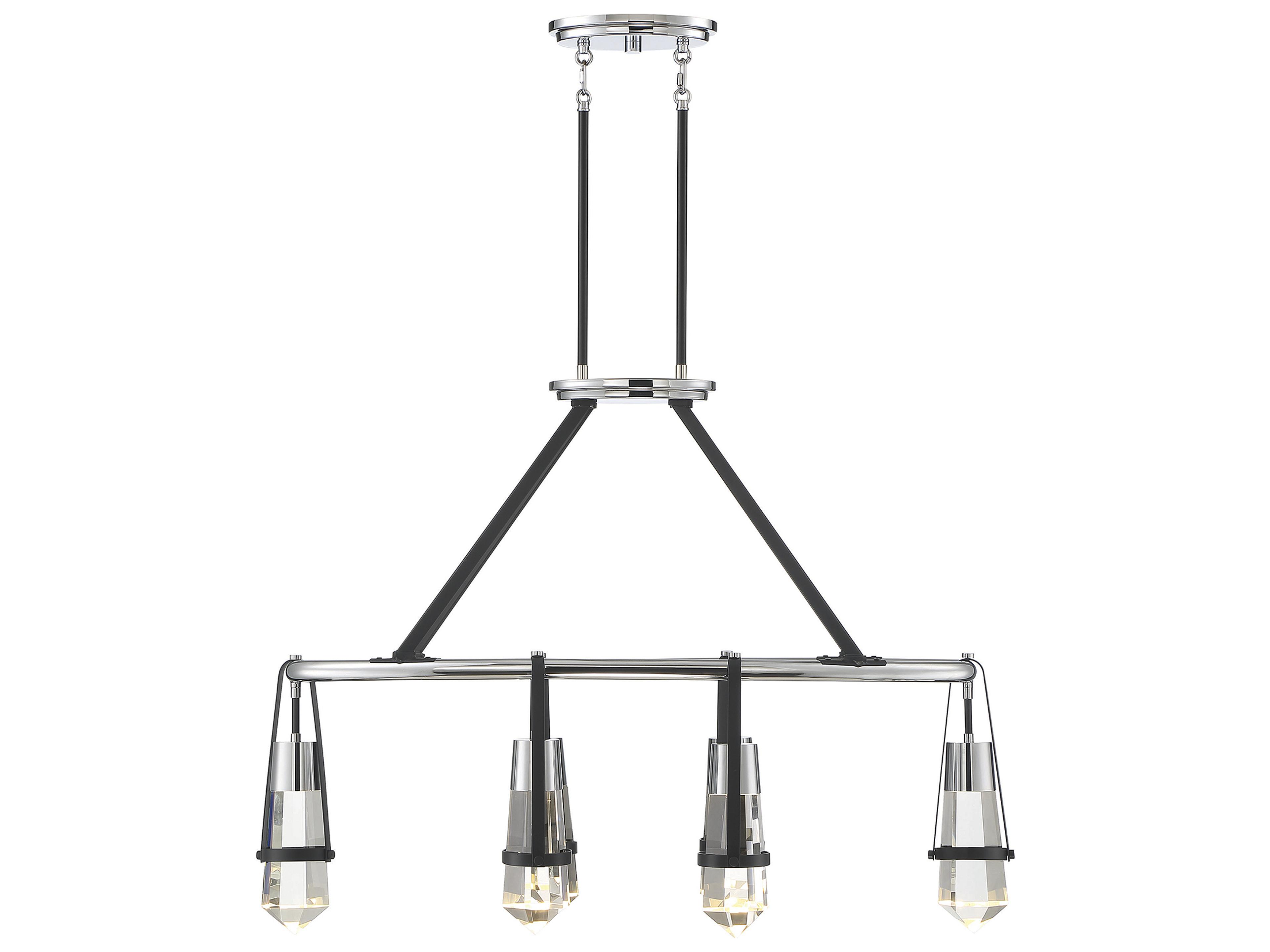 Savoy House Denali 6-Light Matte Black Polished Chrome Crystal LED Linear Island Pendant