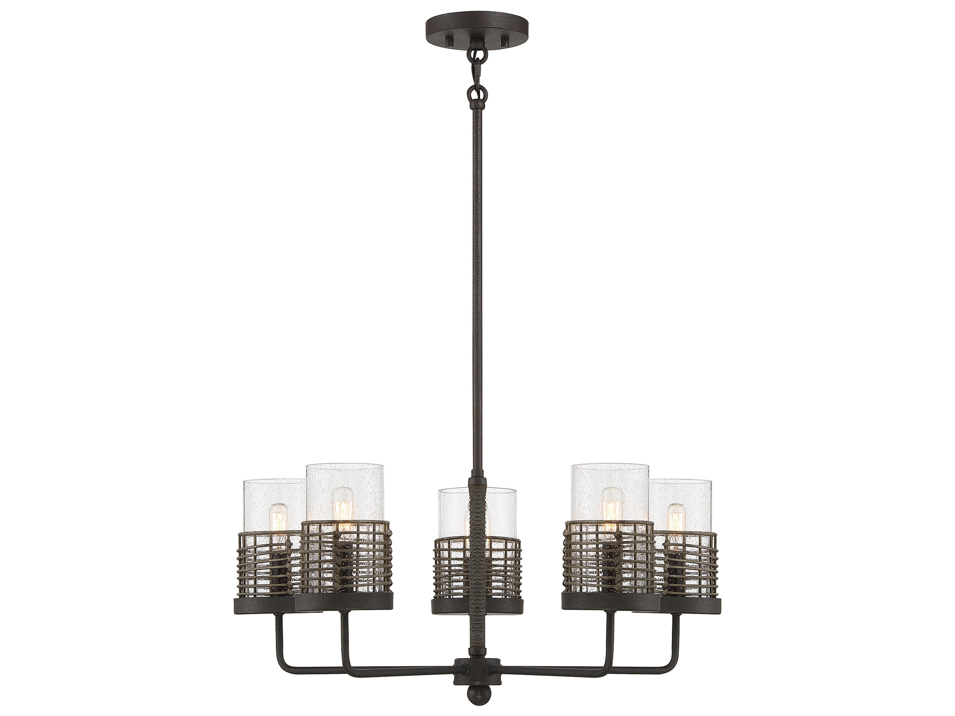 Savoy House Granada 5-Light Gunsmoke Gray Rattan Glass Cylinder Chandelier