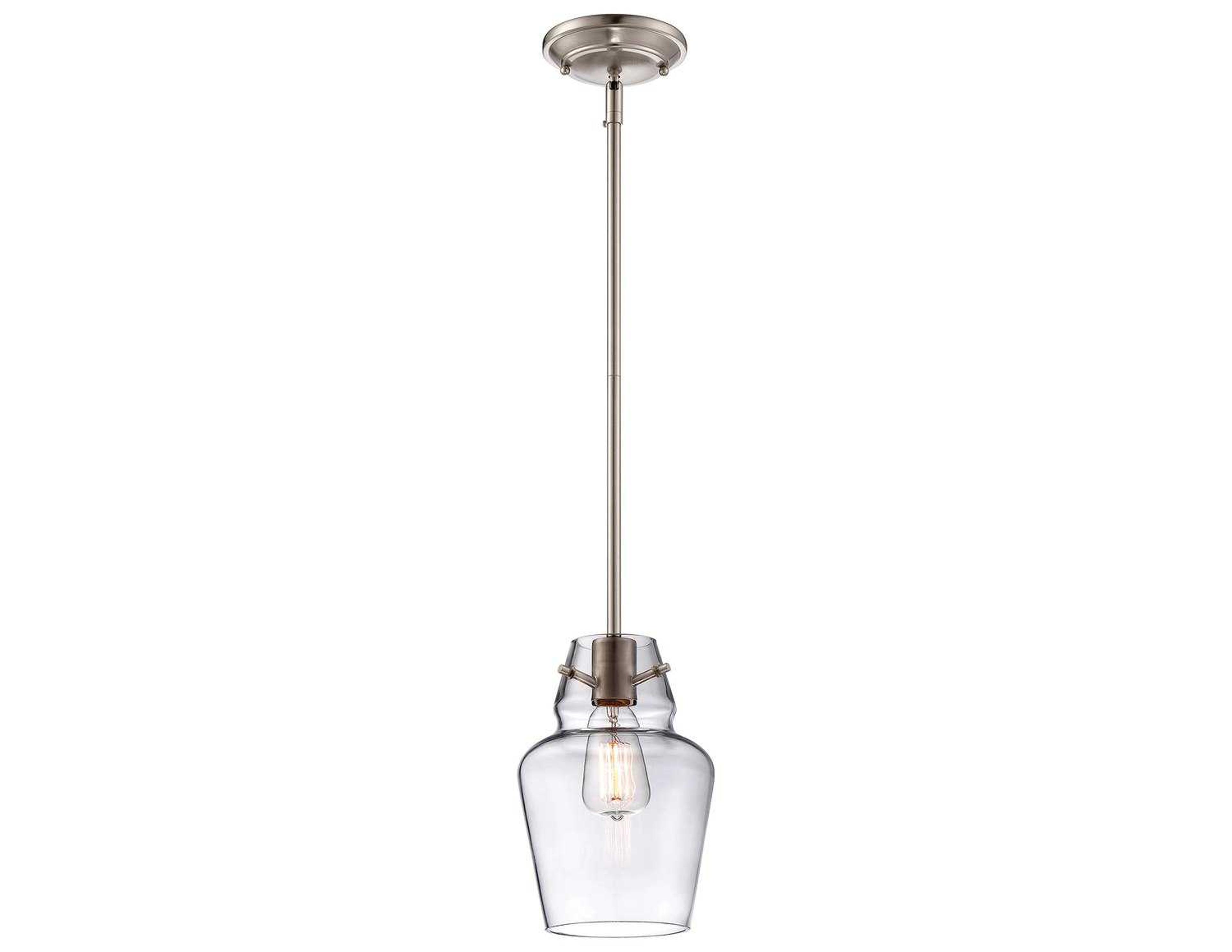 Savoy House Vintage 1-Light Satin Nickel Glass Bell Mini Pendant