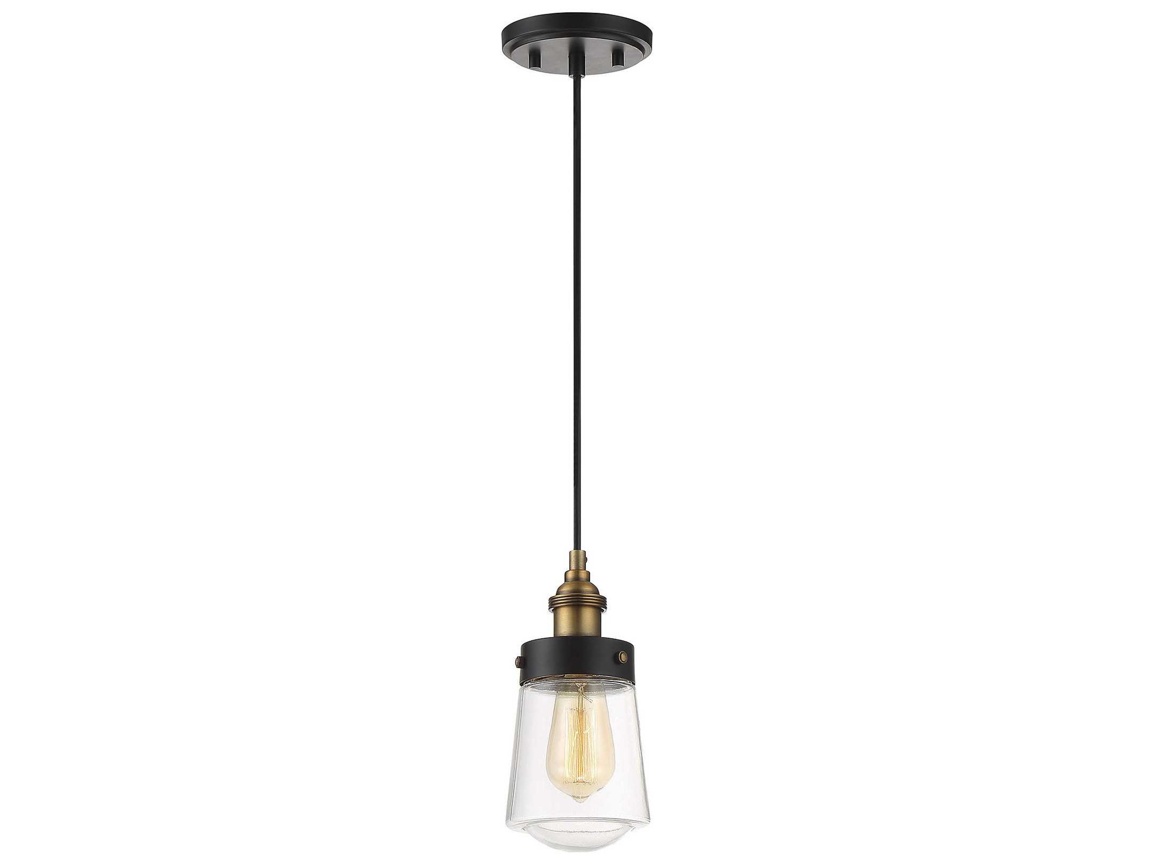Savoy House Macauley 1-Light Vintage Black Warm Brass Glass Mini Pendant