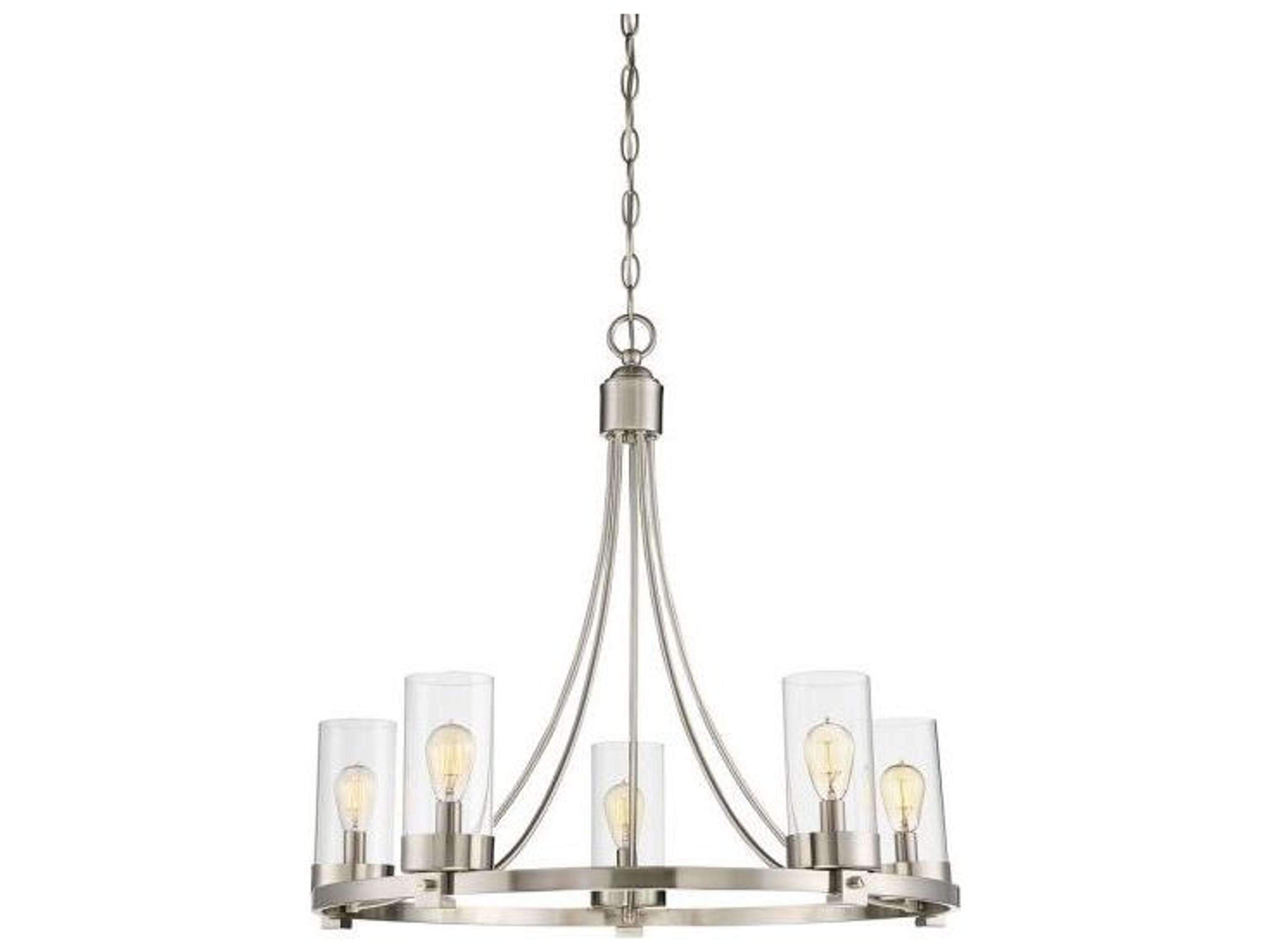 Savoy House Meridian 5-Light Brushed Nickel Glass Candelabra Cylinder Chandelier