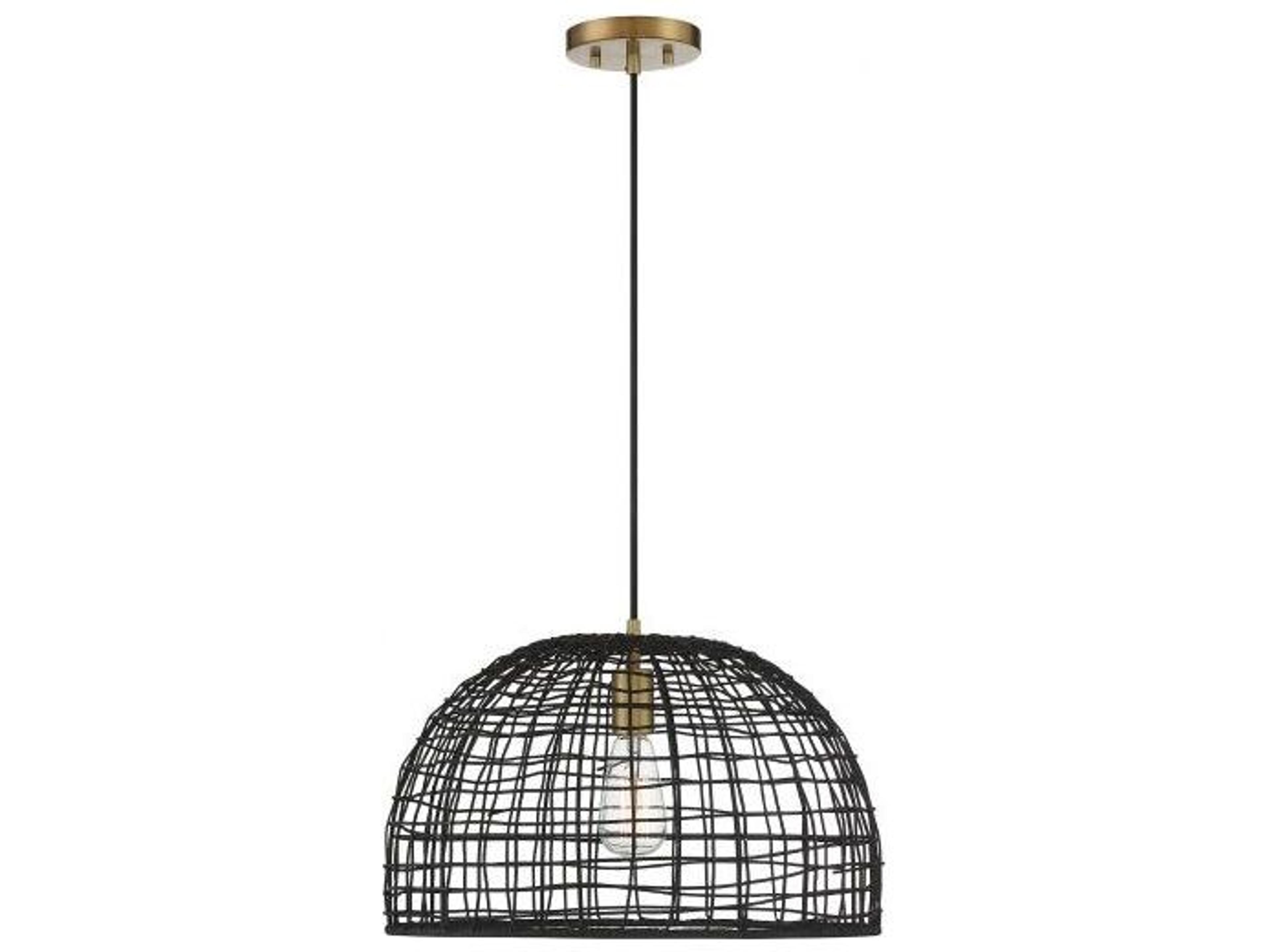 Savoy House Meridian 1-Light Black Natural Brass Wood Dome Geometric Pendant