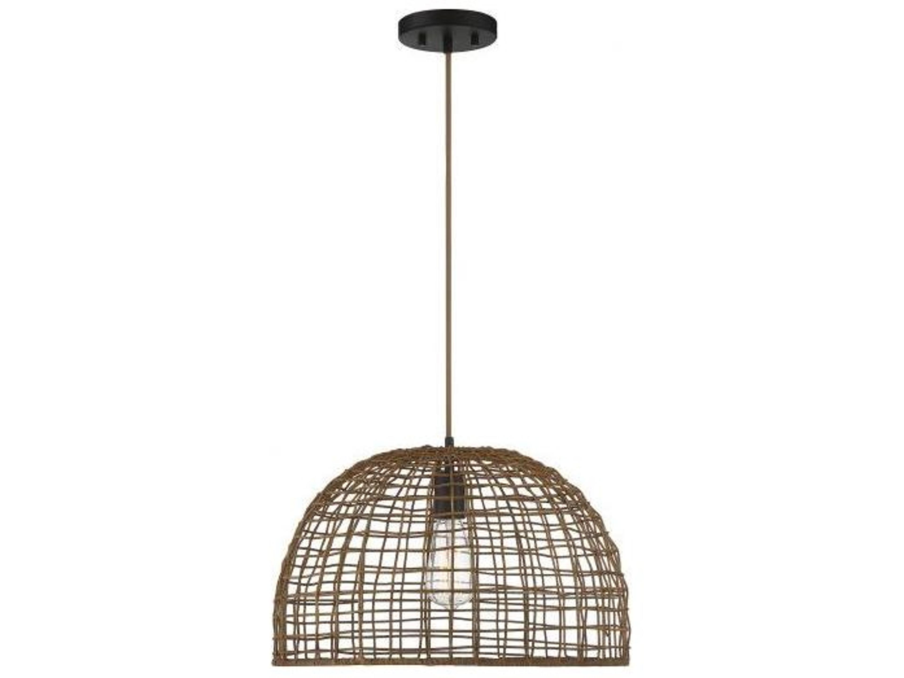 Savoy House Meridian 1-Light Dark Rattan Brown Wood Dome Geometric Pendant
