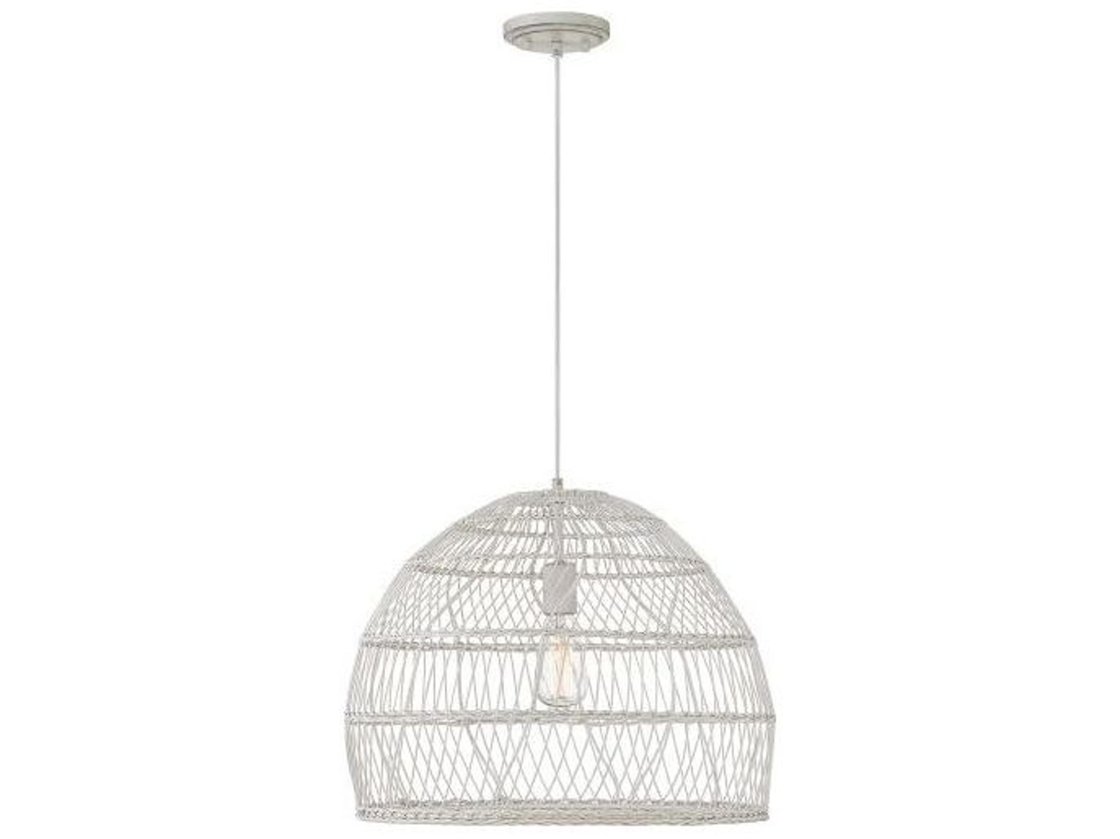 Savoy House Meridian 1-Light White Rattan Wood Dome Geometric Pendant