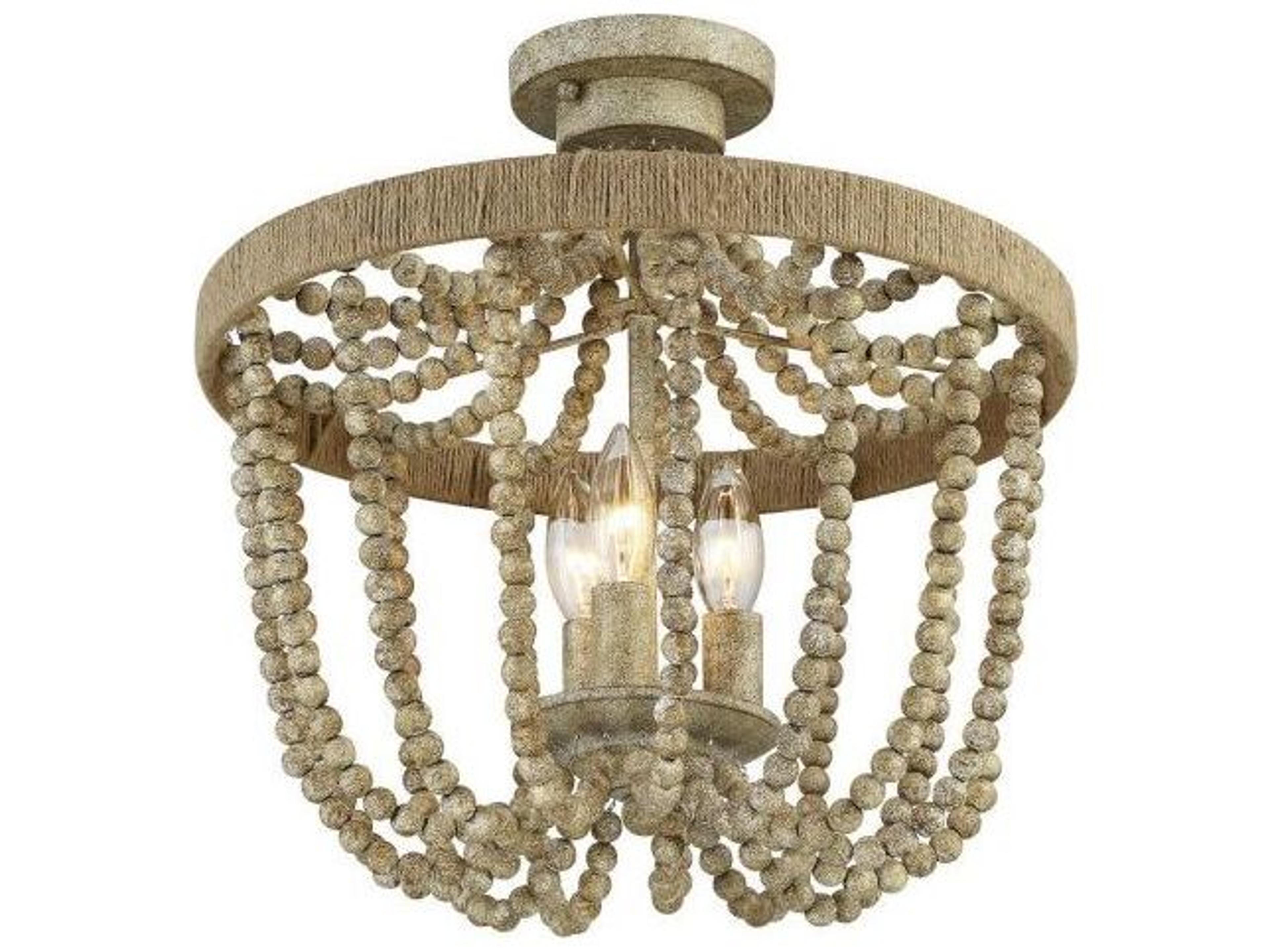 Savoy House Meridian 3-Light Natural Wood Rope Off White Semi Flush Mount