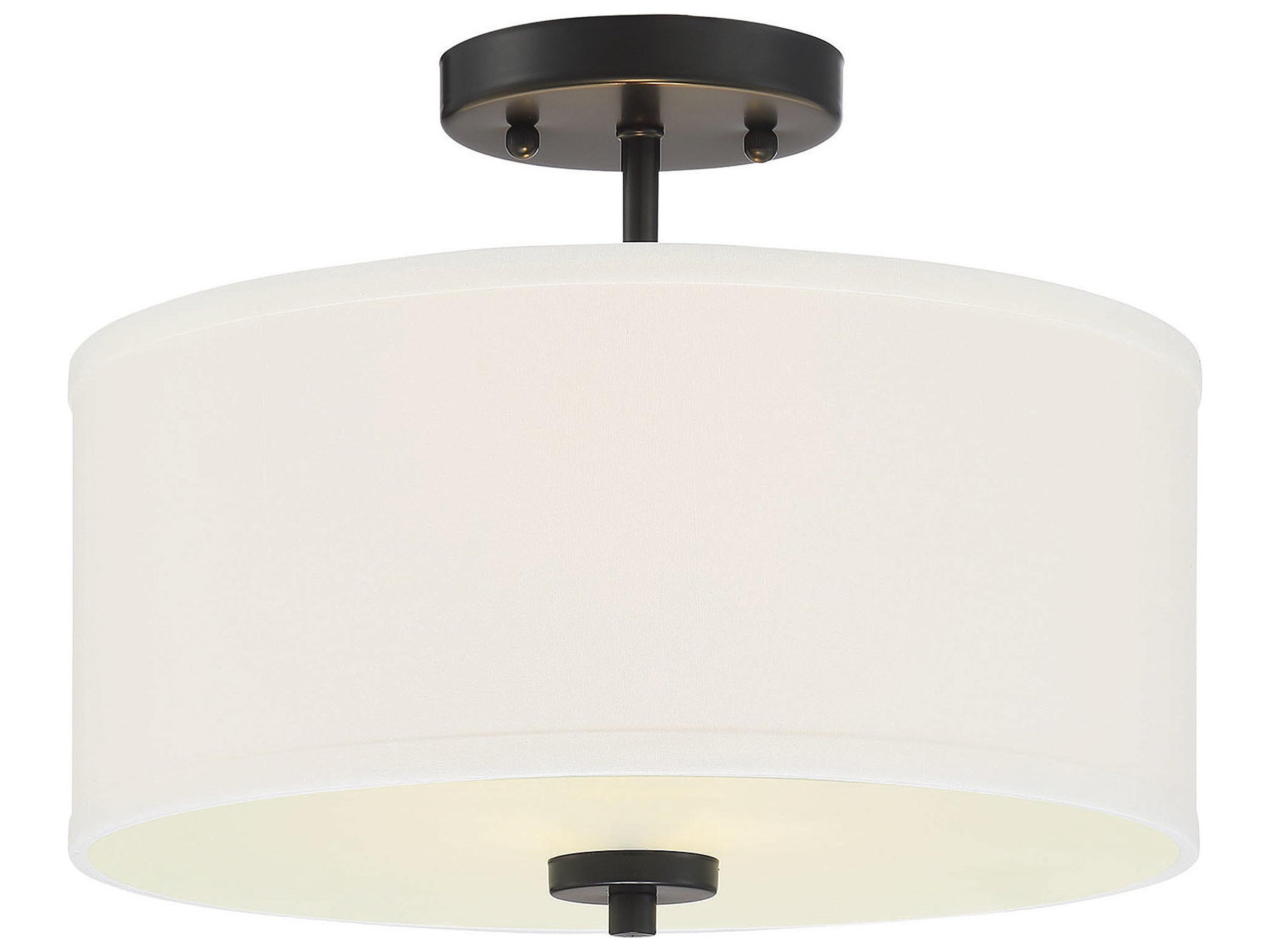 Savoy House Meridian 2-Light Matte Black White Drum Semi Flush Mount