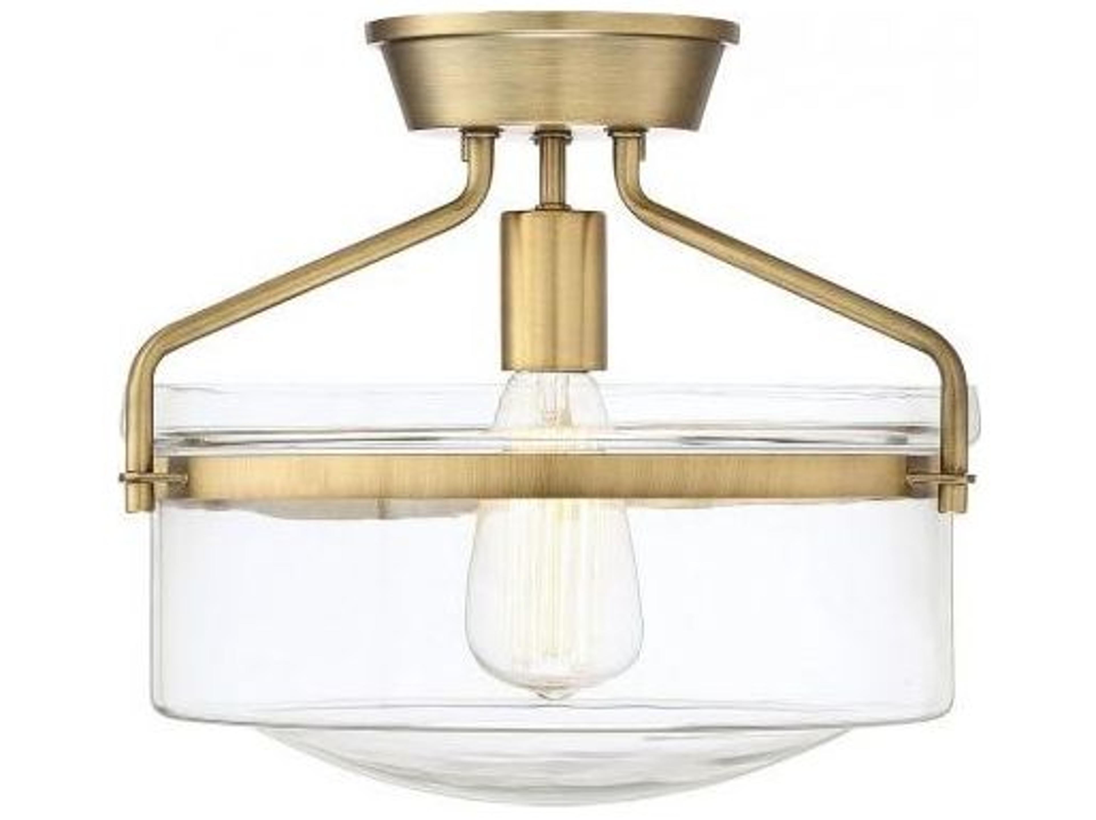 Savoy House Meridian 1-Light Natural Brass Glass Bowl Semi Flush Mount
