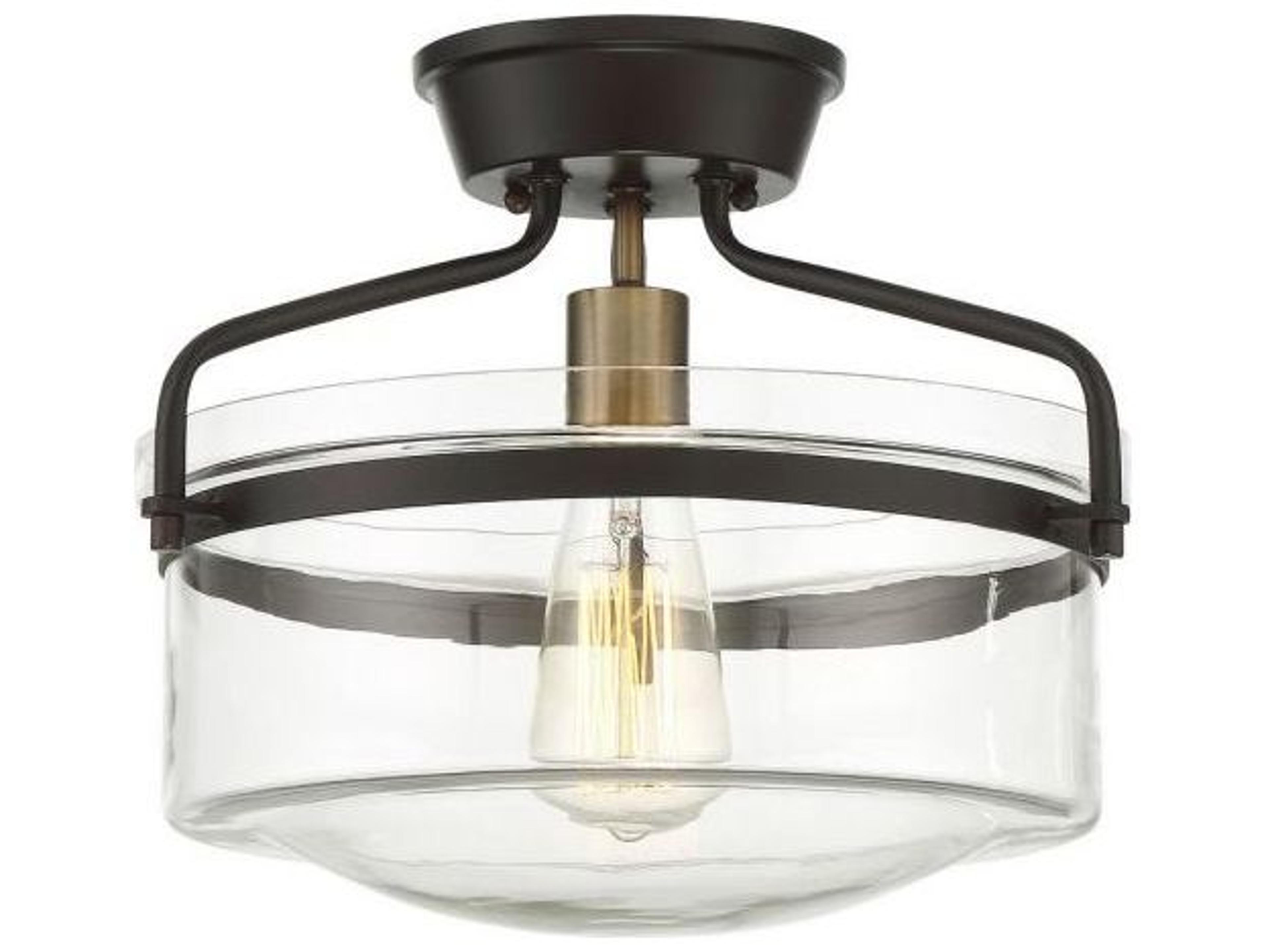 Savoy House Meridian 1-Light Oil Rubbed Bronze Natural Brass Glass Bowl Semi Flush Mount