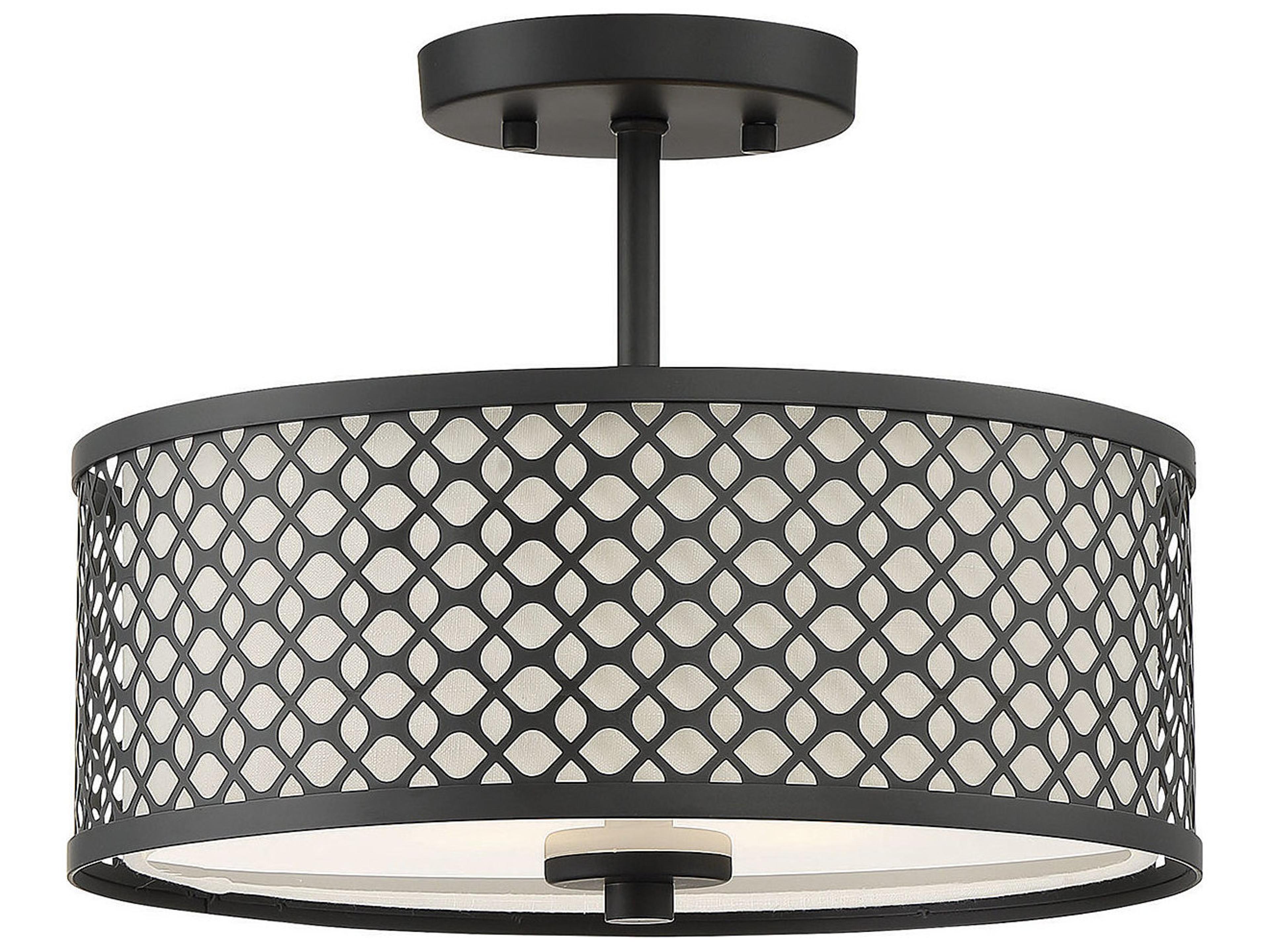 Savoy House Meridian 2-Light Matte Black Drum Geometric Semi Flush Mount