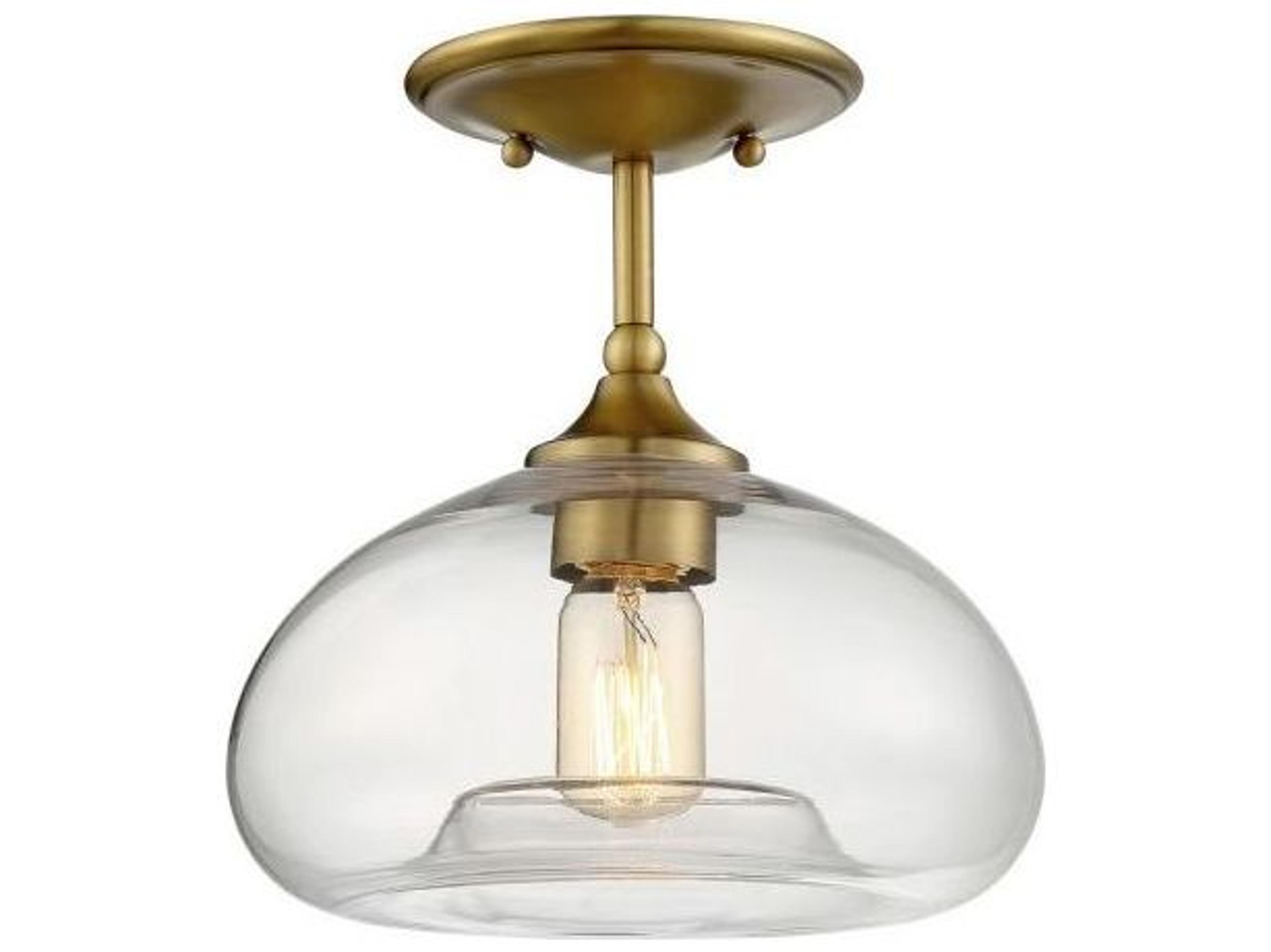Savoy House Meridian 1-Light Natural Brass Glass Dome Semi Flush Mount