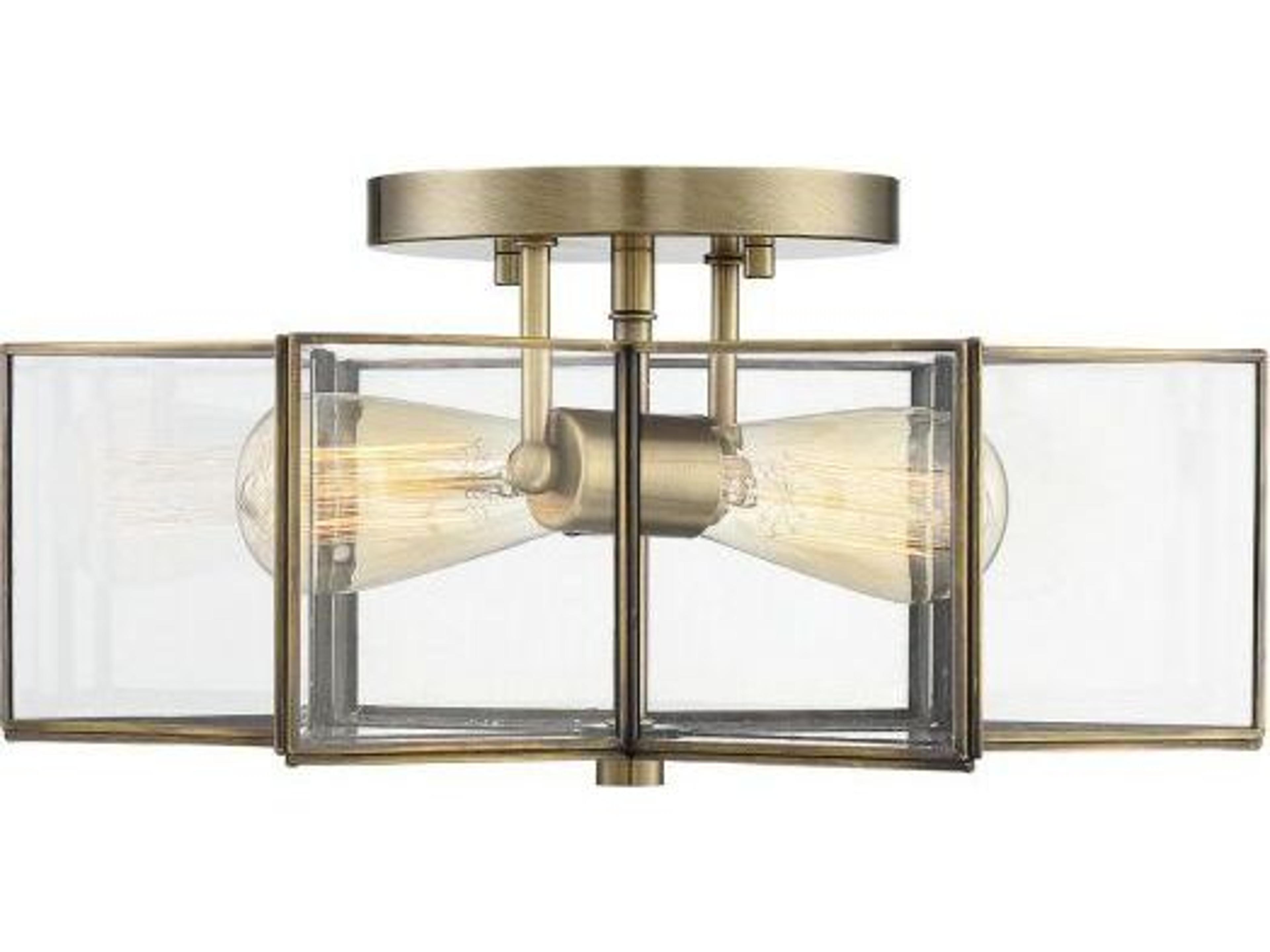 Savoy House Meridian 2-Light Natural Brass Glass Drum Semi Flush Mount