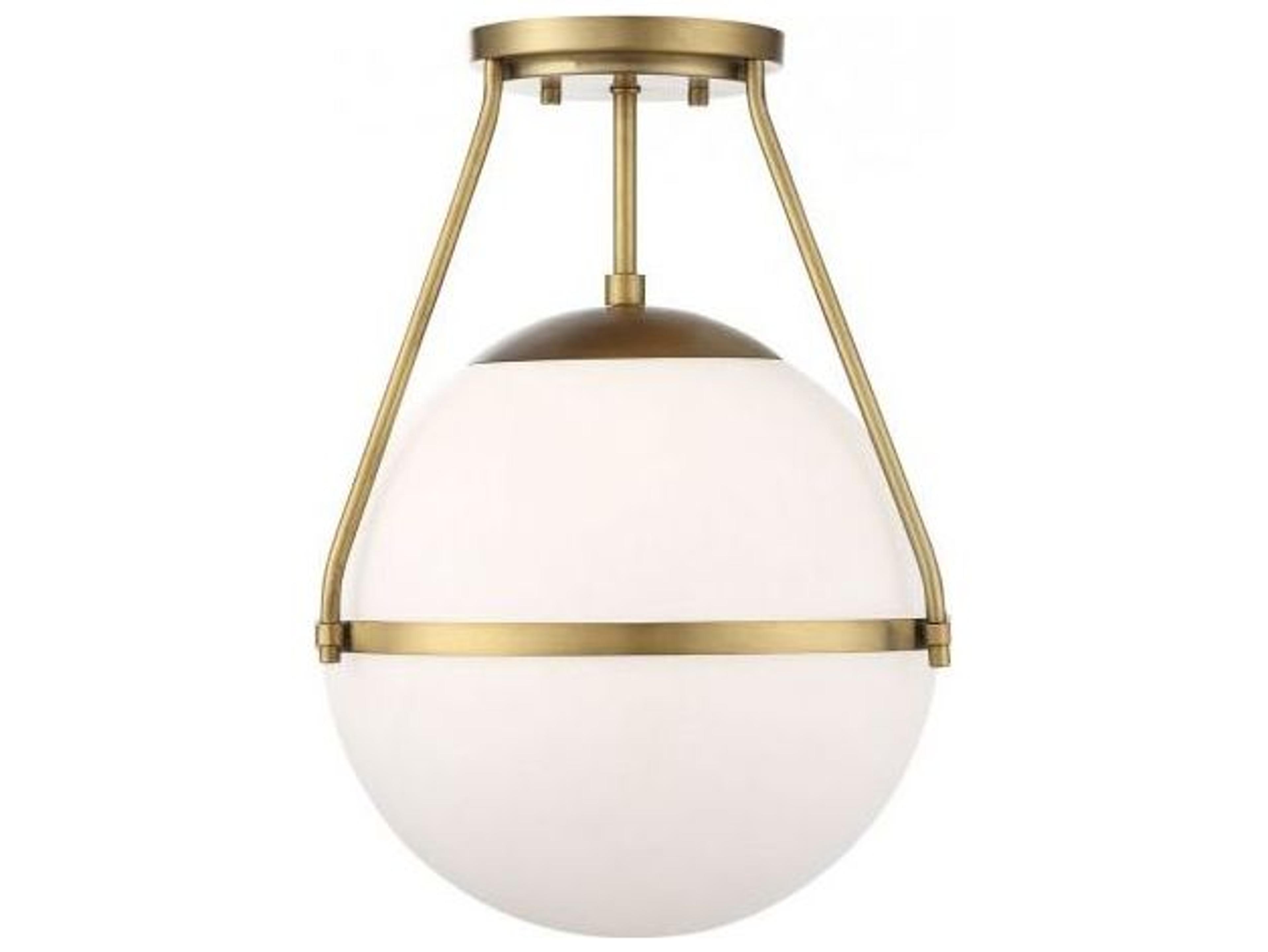 Savoy House Meridian 1-Light Natural Brass Glass Globe Semi Flush Mount